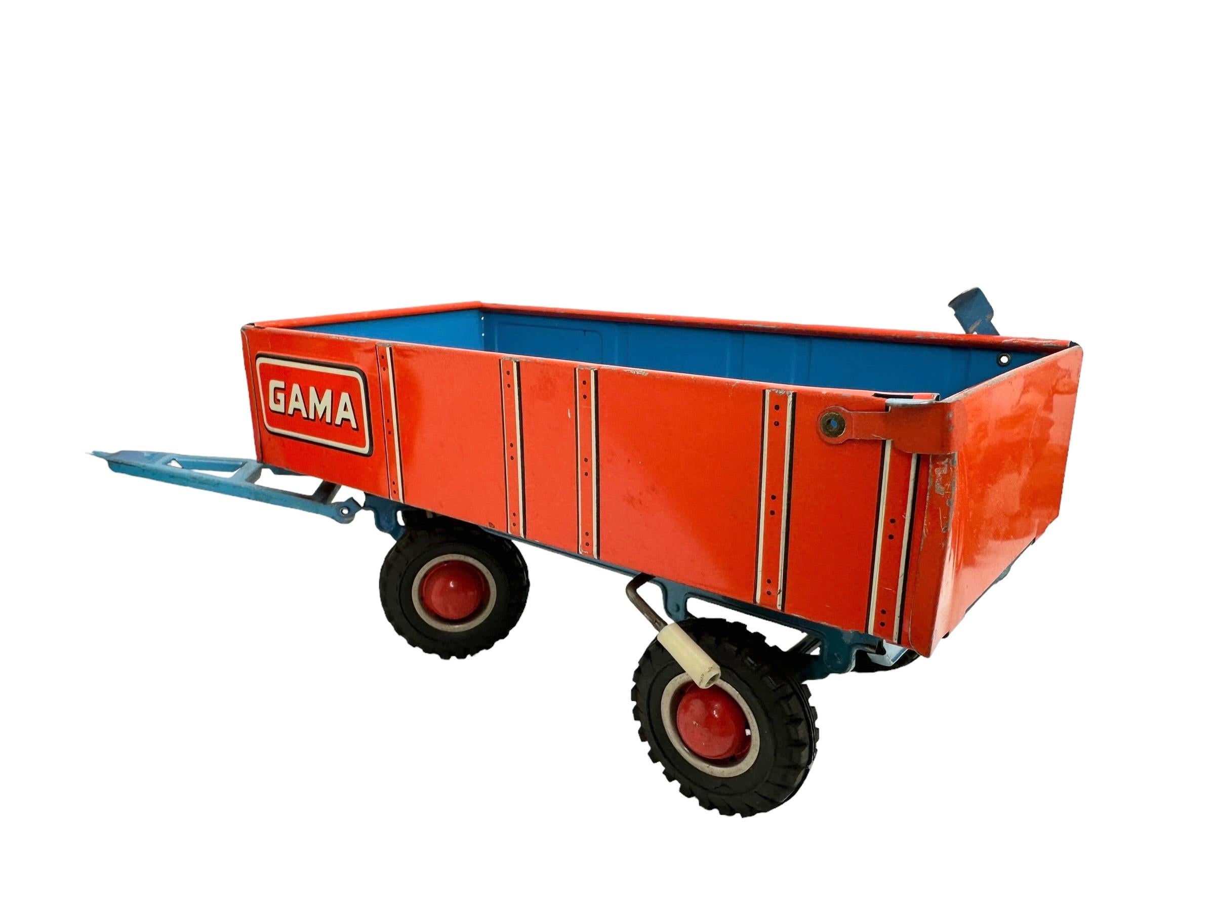 Metal Gama Tractor and Trailer Tin Toy Car Vintage Germany 1960s