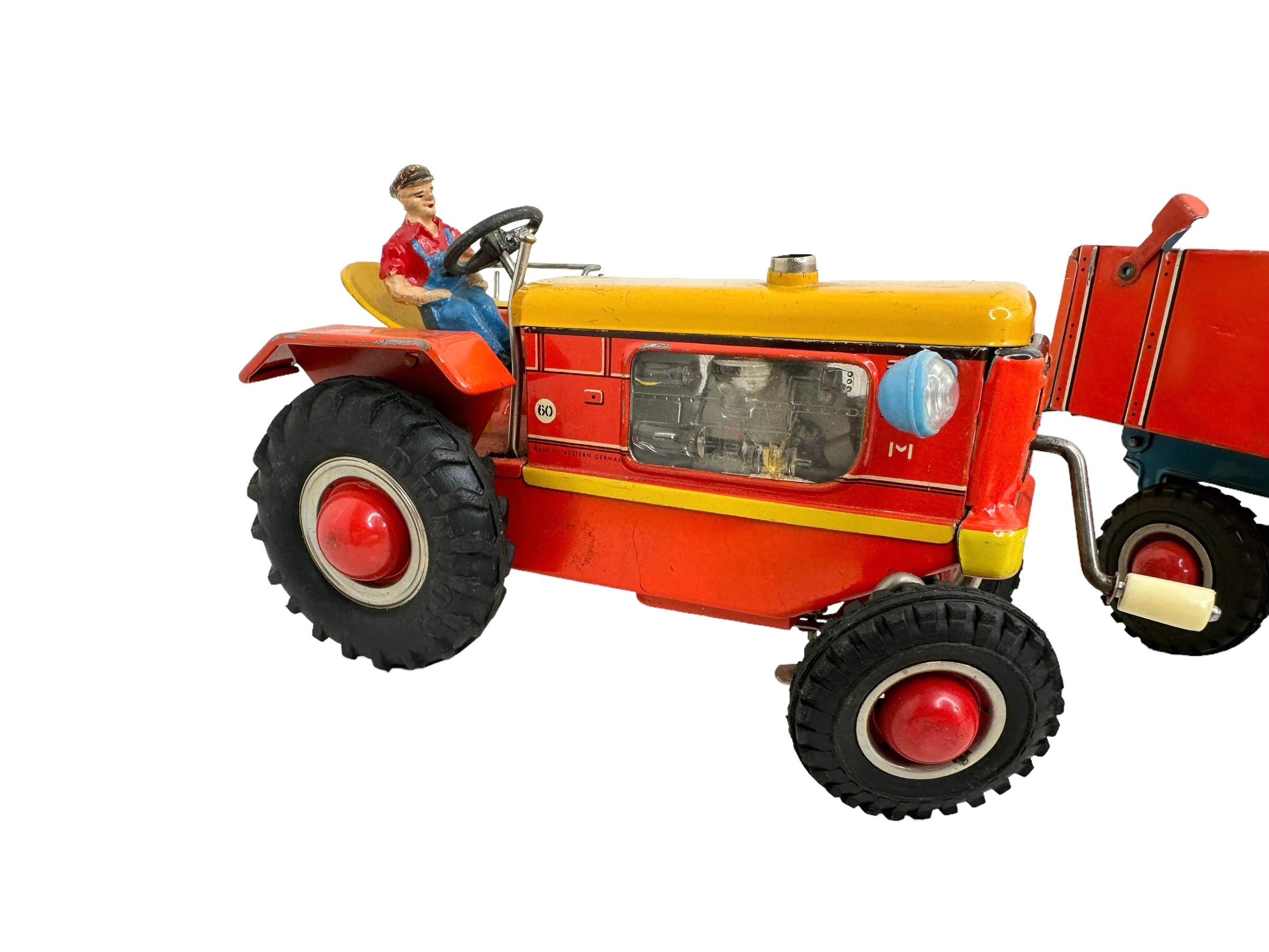 Gama Tractor and Trailer Tin Toy Car Vintage Germany 1960s 2