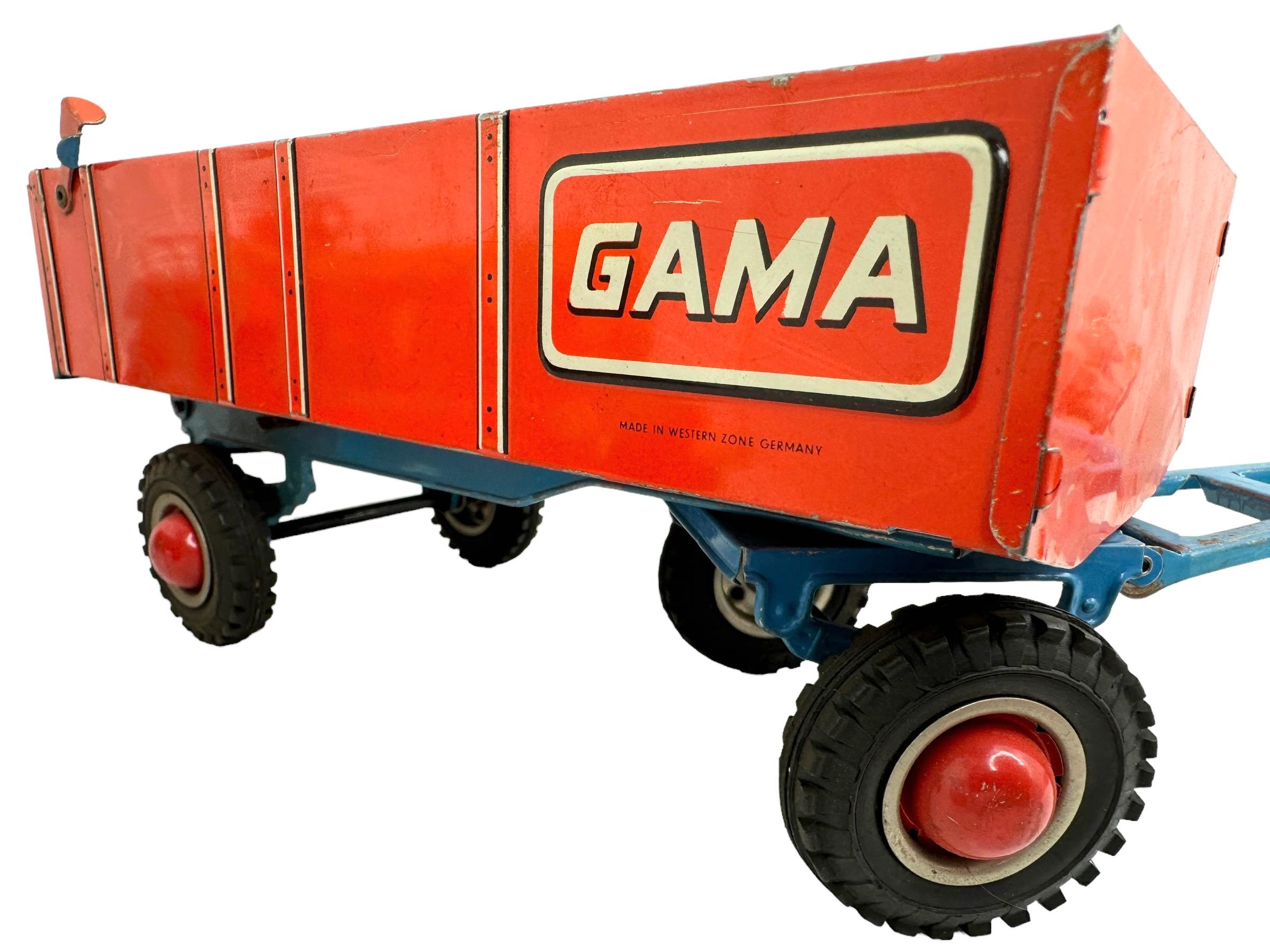 Gama Tractor and Trailer Tin Toy Car Vintage Germany 1960s 3