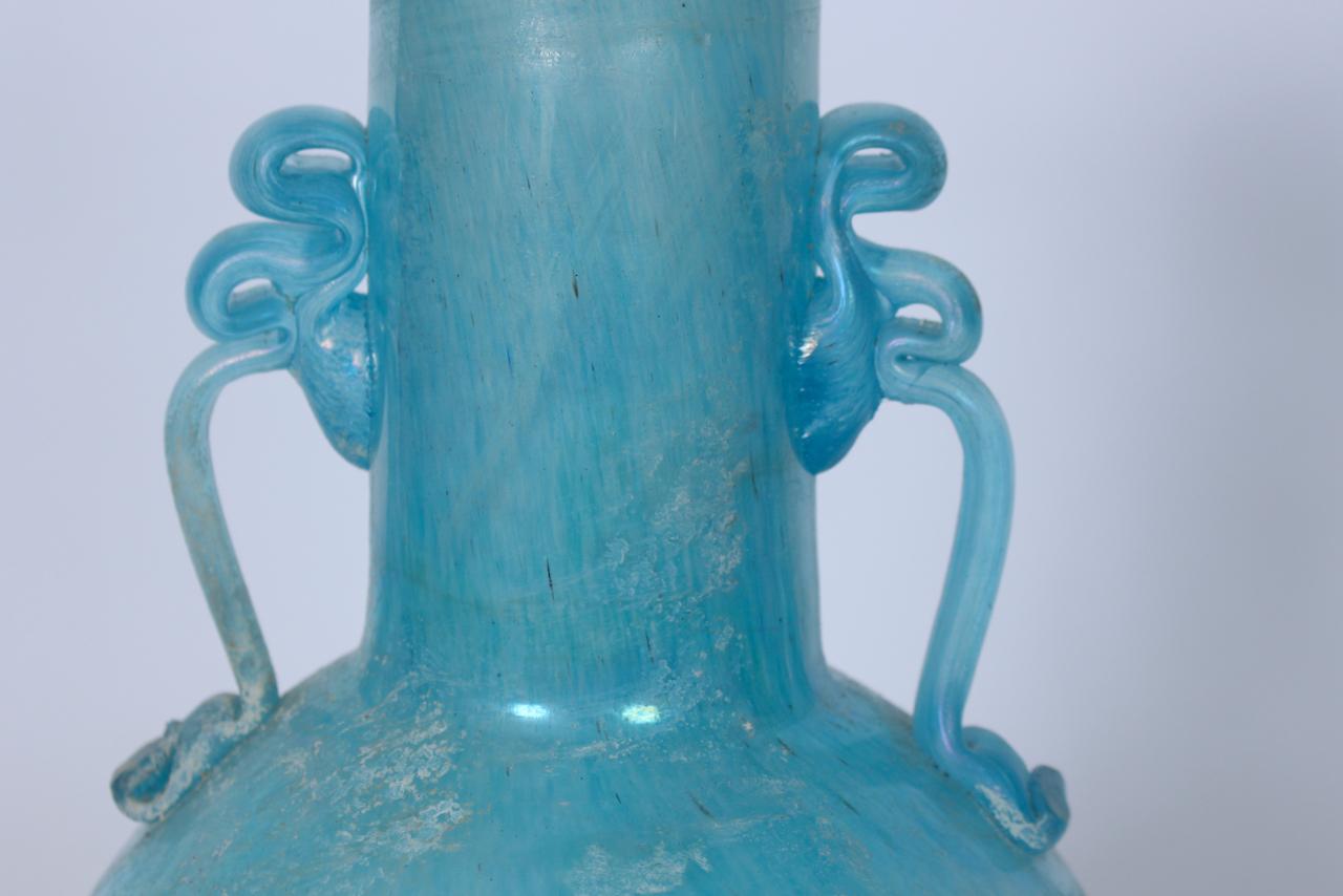 Gambaro e Poggi Scavo Murano Vase in Frosted Turquoise  For Sale 3