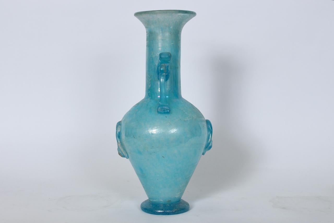 Modern Gambaro e Poggi Scavo Murano Vase in Frosted Turquoise  For Sale