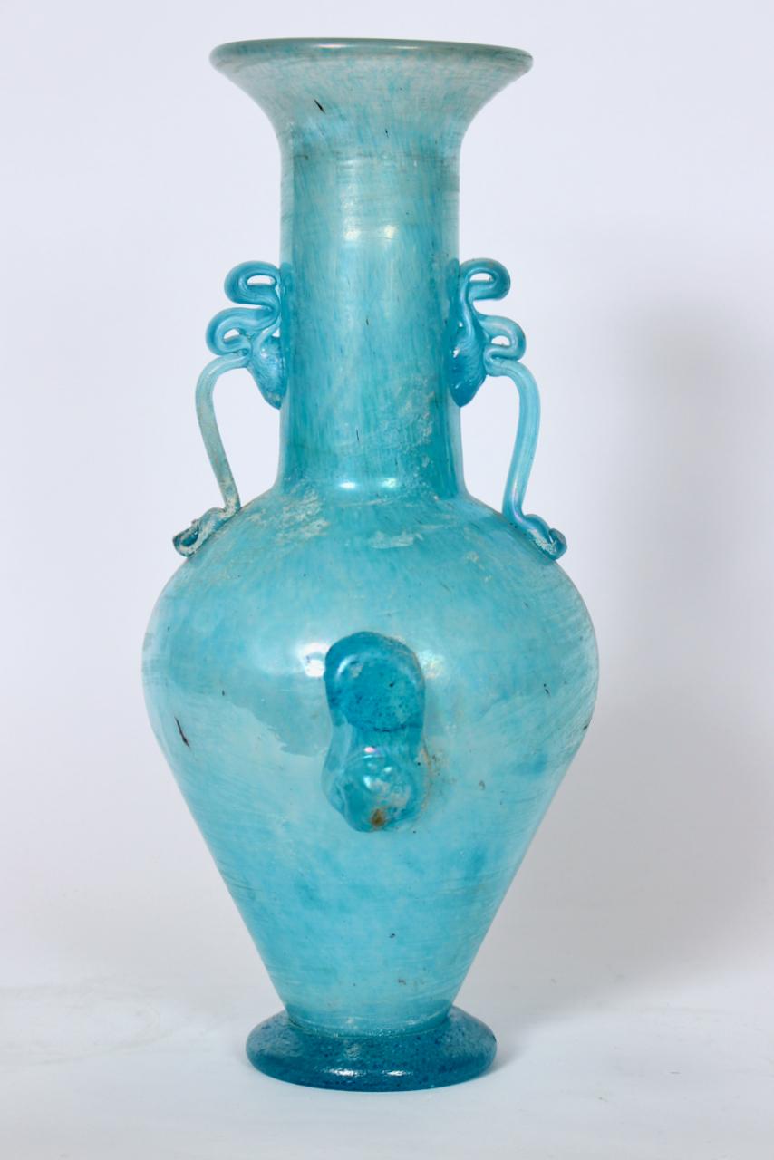 Mid-20th Century Gambaro e Poggi Scavo Murano Vase in Frosted Turquoise  For Sale