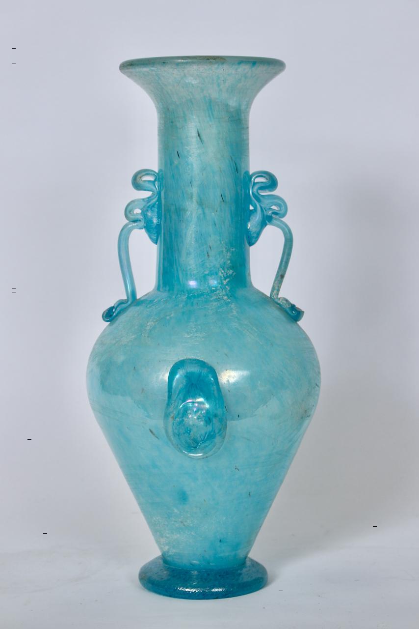 Murano Glass Gambaro e Poggi Scavo Murano Vase in Frosted Turquoise  For Sale