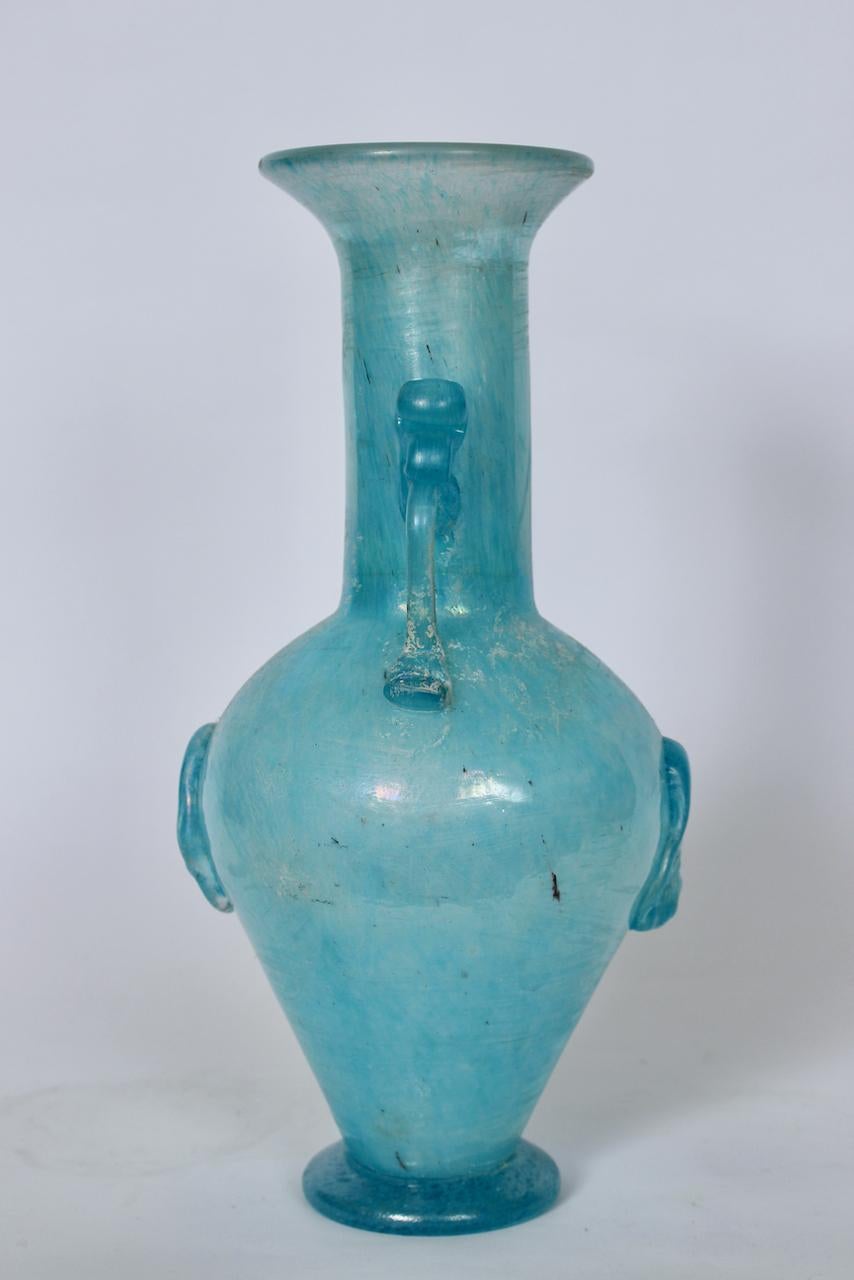 Gambaro e Poggi Scavo Murano Vase in Frosted Turquoise  For Sale 1