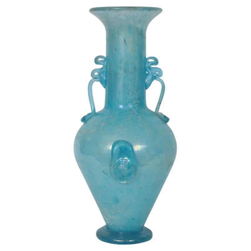 Gambaro e Poggi Scavo Handled Frosted Turquoise Murano Vase