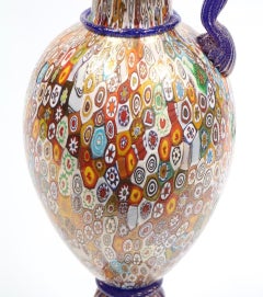 Gambaro & Poggi Italian Hollywood Regency Millefiori Murano Glass Ewer