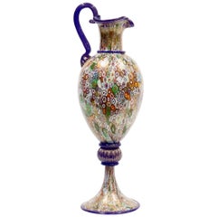Gambaro & Poggi Italian Hollywood Regency Millefiori Murano Glass Ewer