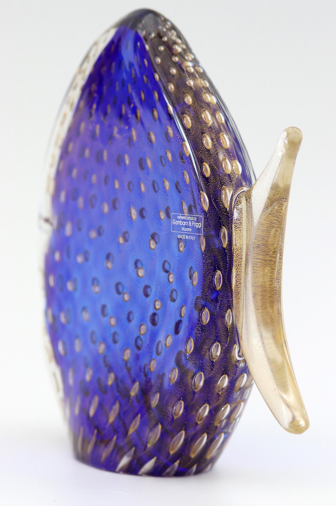 Gambaro & Poggi Italian Murano Cased Blue Glass Fish Sculpture 3