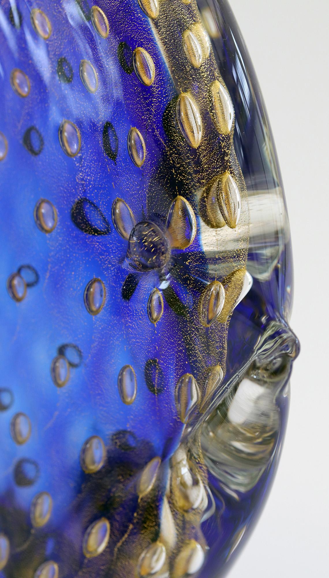 Hand-Crafted Gambaro & Poggi Italian Murano Cased Blue Glass Fish Sculpture