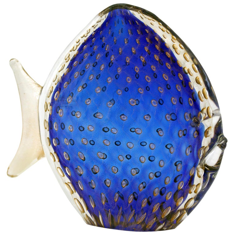 Curated visual reference: Blue Glass Fish Ornaments Detailed Sculpture Reference: Gambaro And Poggi Italian Murano Cased Blue Glass Fish Sculpture