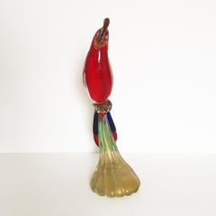 Large Gambaro & Poggi Murano Glass Parrot in Red, Blue, Green and Gold Flakes
