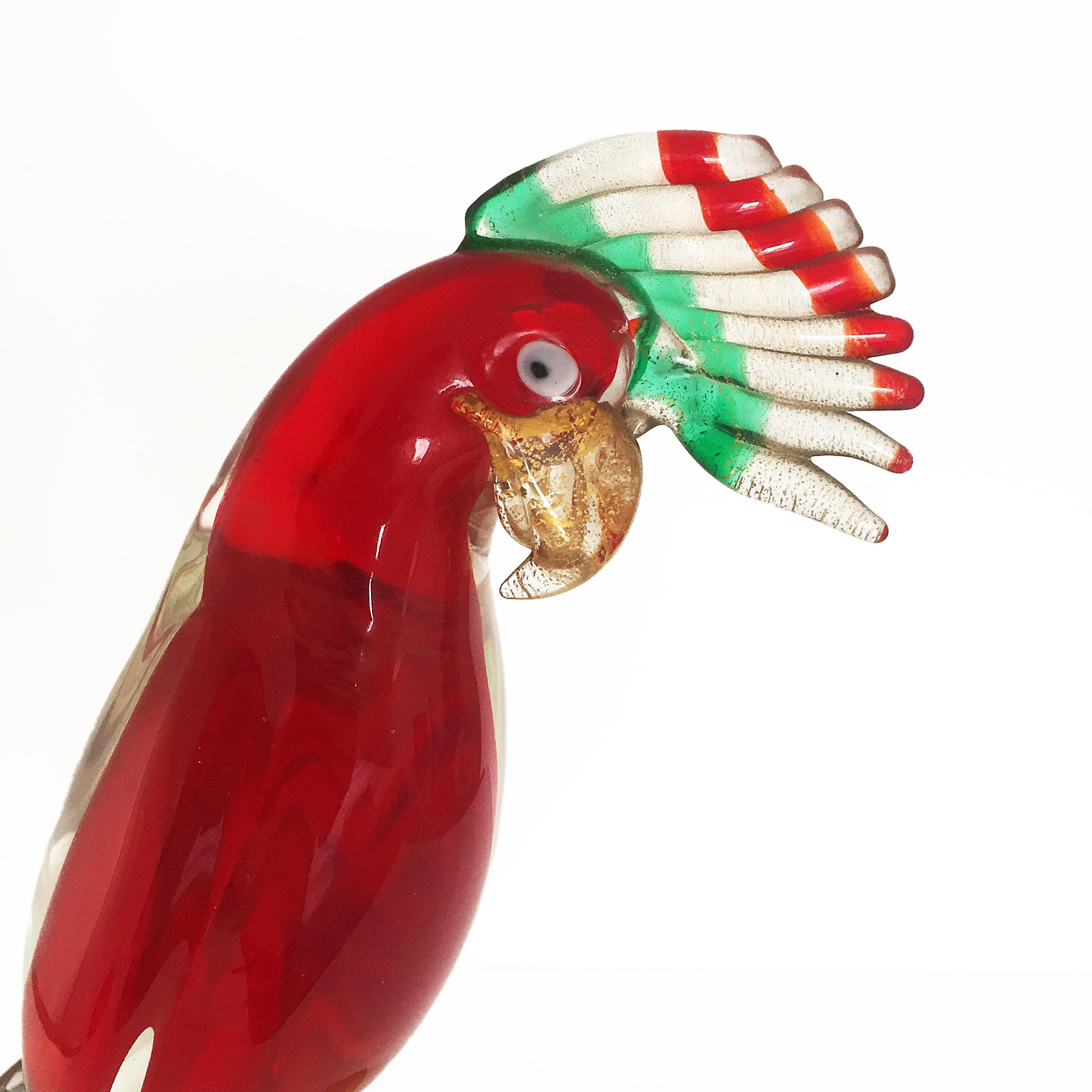 Large Gambaro & Poggi Murano Glass Parrot in Red, Blue, Green and Gold Flakes In Good Condition For Sale In London, GB