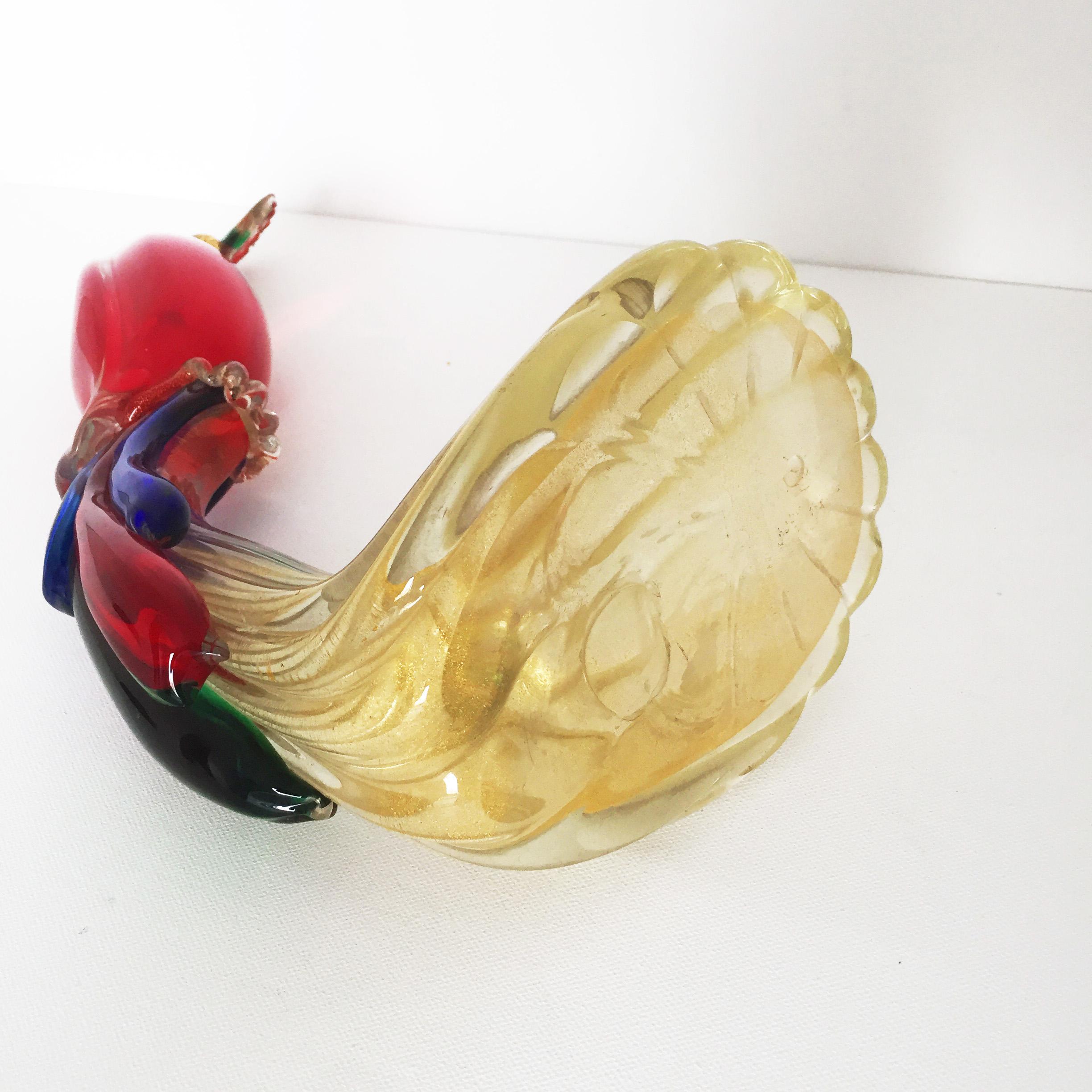 Blown Glass Large Gambaro & Poggi Murano Glass Parrot in Red, Blue, Green and Gold Flakes For Sale