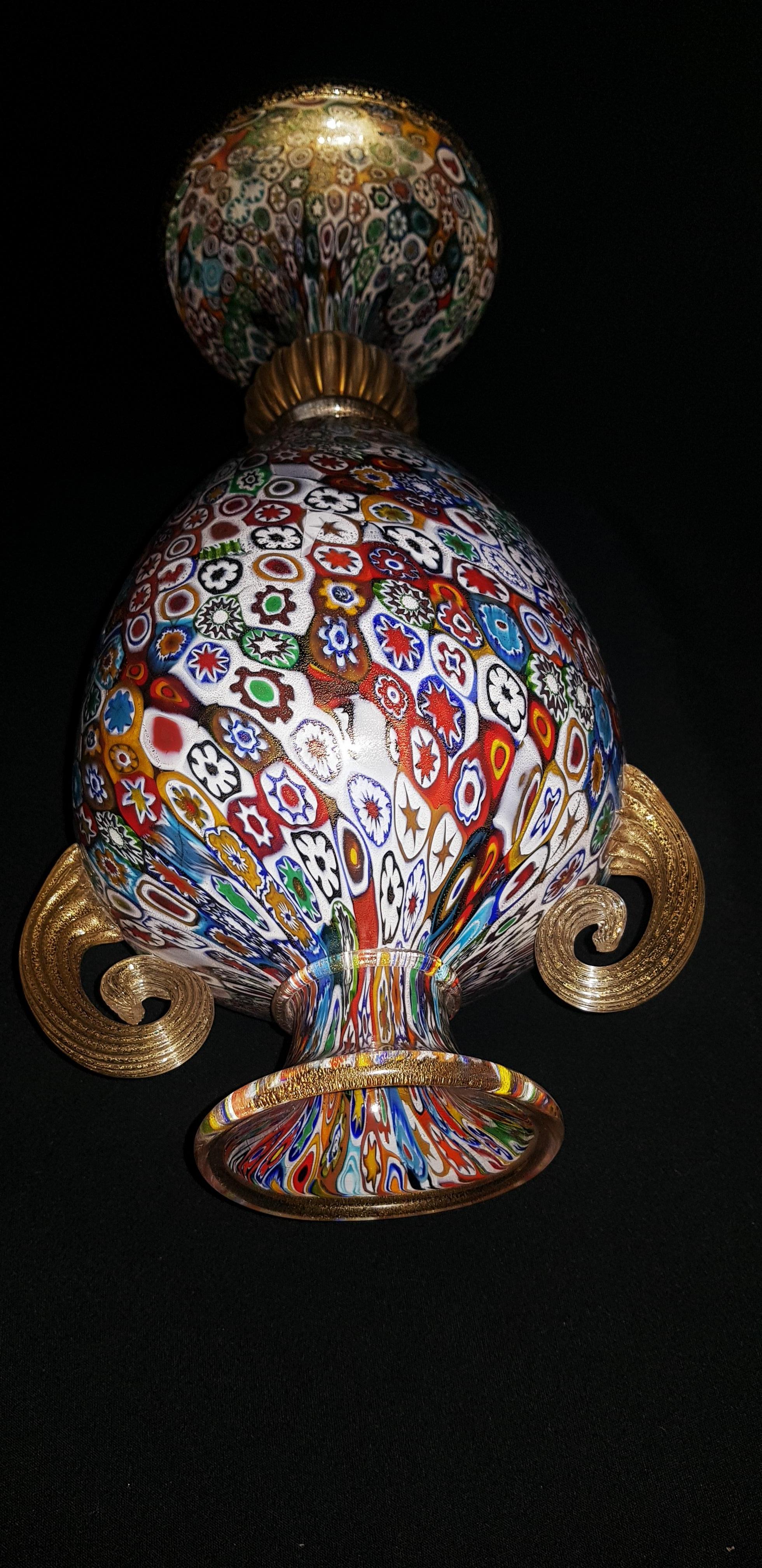Gambaro&Poggi large murano glass sofiato vase with gold leaf   For Sale 5