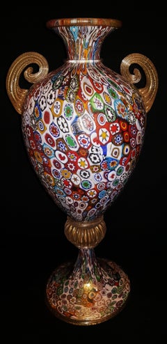 Gambaro&Poggi large murano glass sofiato vase with gold leaf