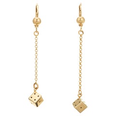 Gambling Dice Earrings Vintage 12k Yellow Gold Long Drops Estate Jewelry