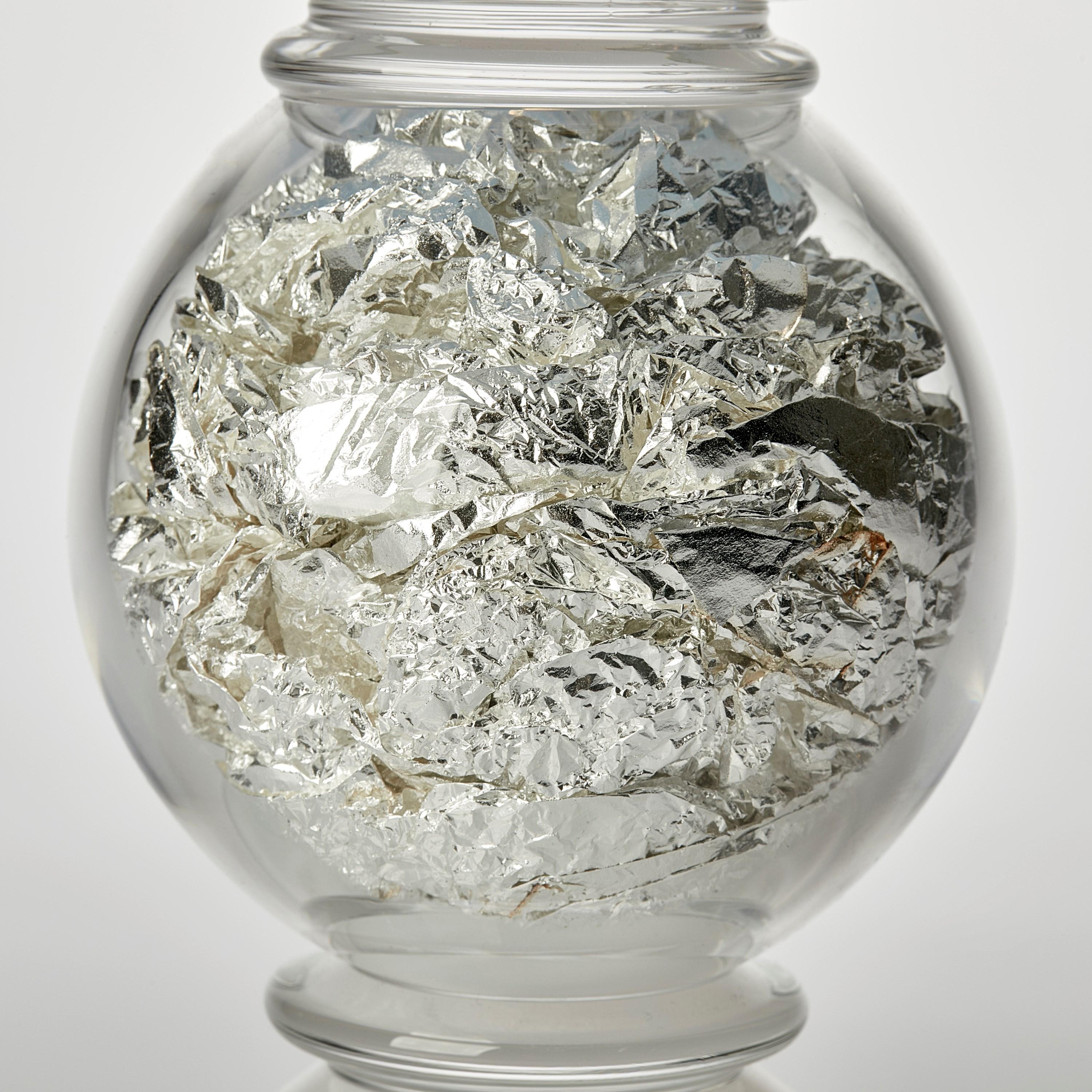 Organic Modern Gambo d’Argento a milky white glass & silver leaf centrepiece by Anthony Scala For Sale