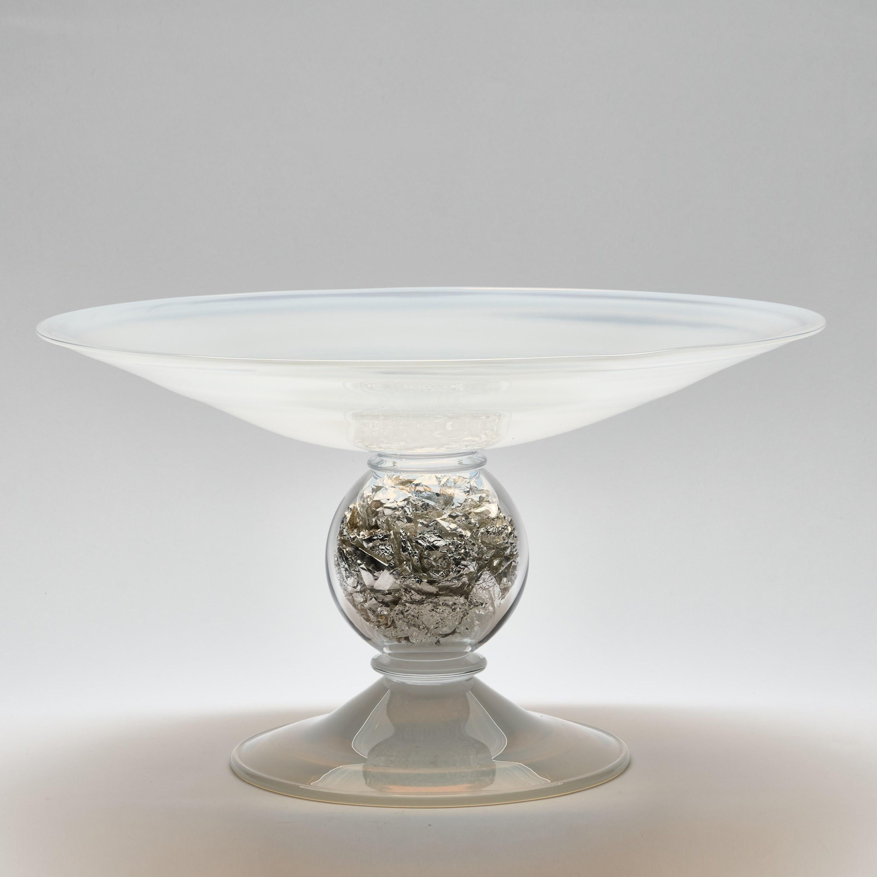 Hand-Crafted Gambo d’Argento a milky white glass & silver leaf centrepiece by Anthony Scala For Sale