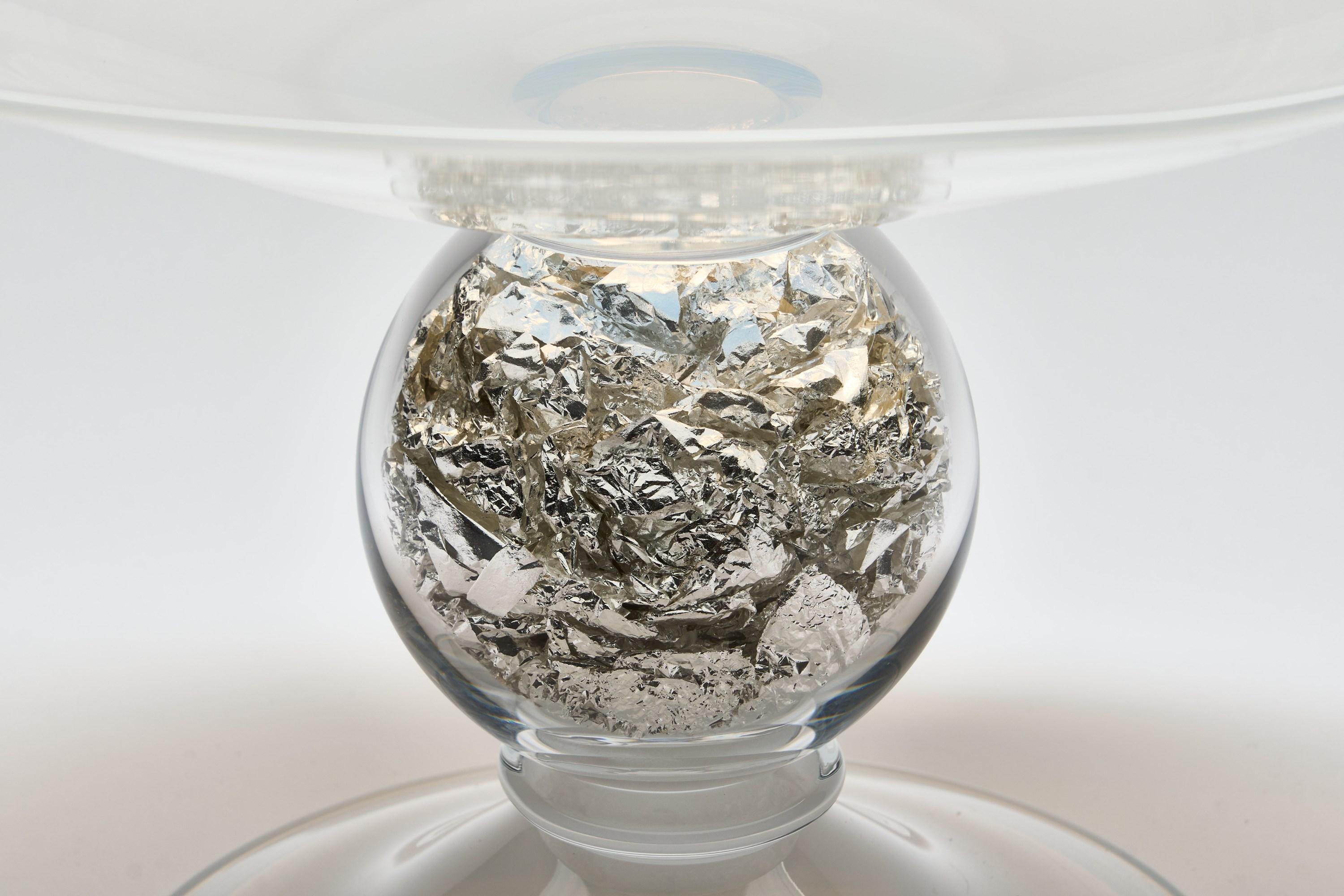 Contemporary Gambo d’Argento a milky white glass & silver leaf centrepiece by Anthony Scala For Sale