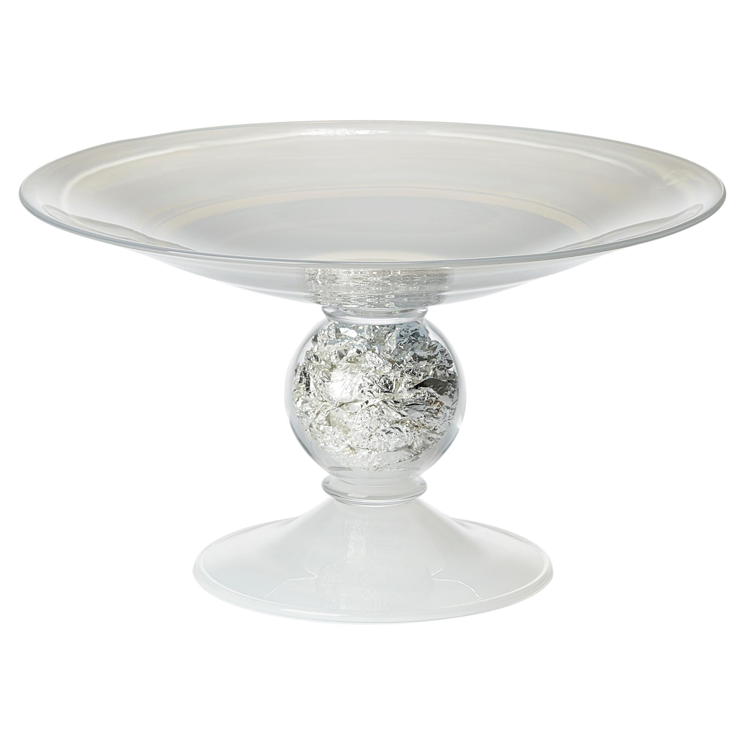 Gambo d’Argento a milky white glass & silver leaf centrepiece by Anthony Scala For Sale