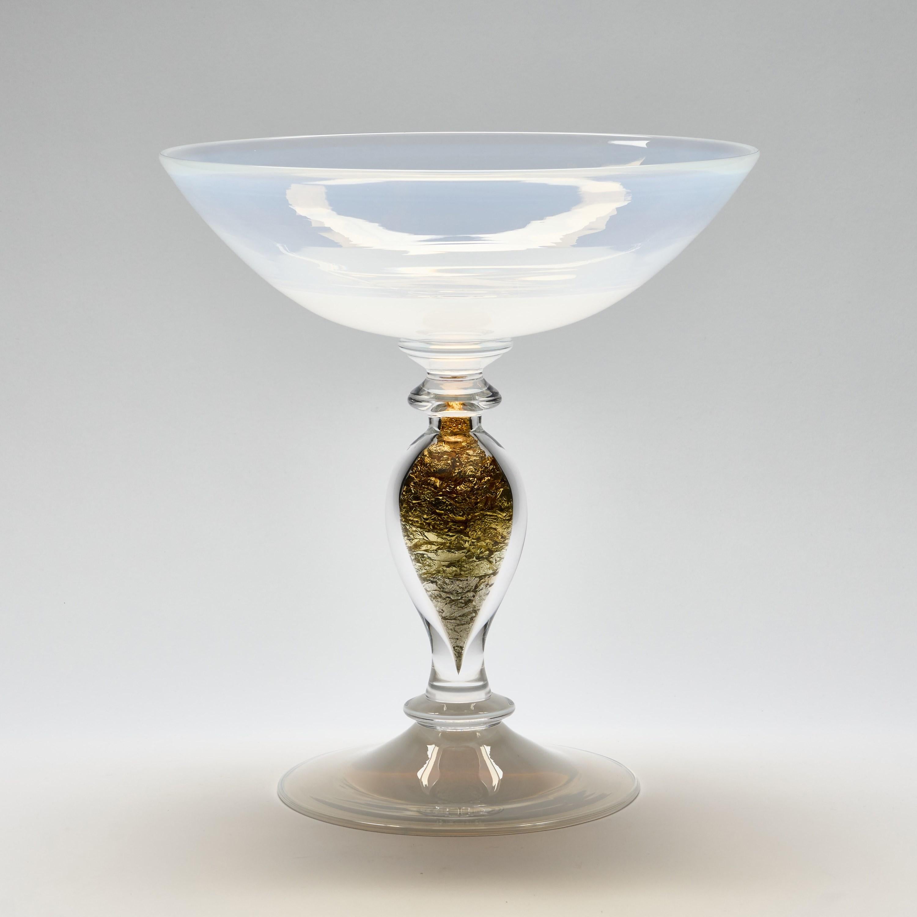 Hand-Crafted Gambo d’Oro, a milky white glass & gold leaf centrepiece by Anthony Scala For Sale