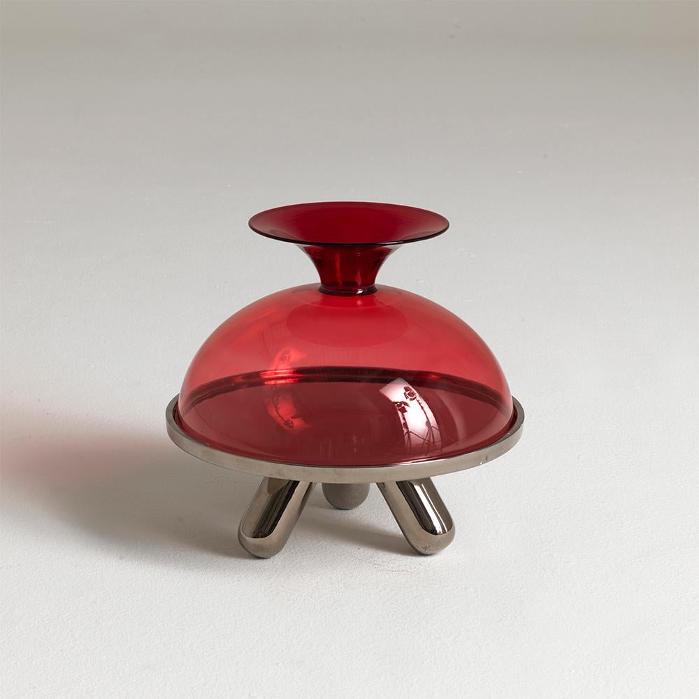 Italian Gambone and Cuppone, Colored Blown-Glass Bowl and Ceramic Riser by Aldo Cibic