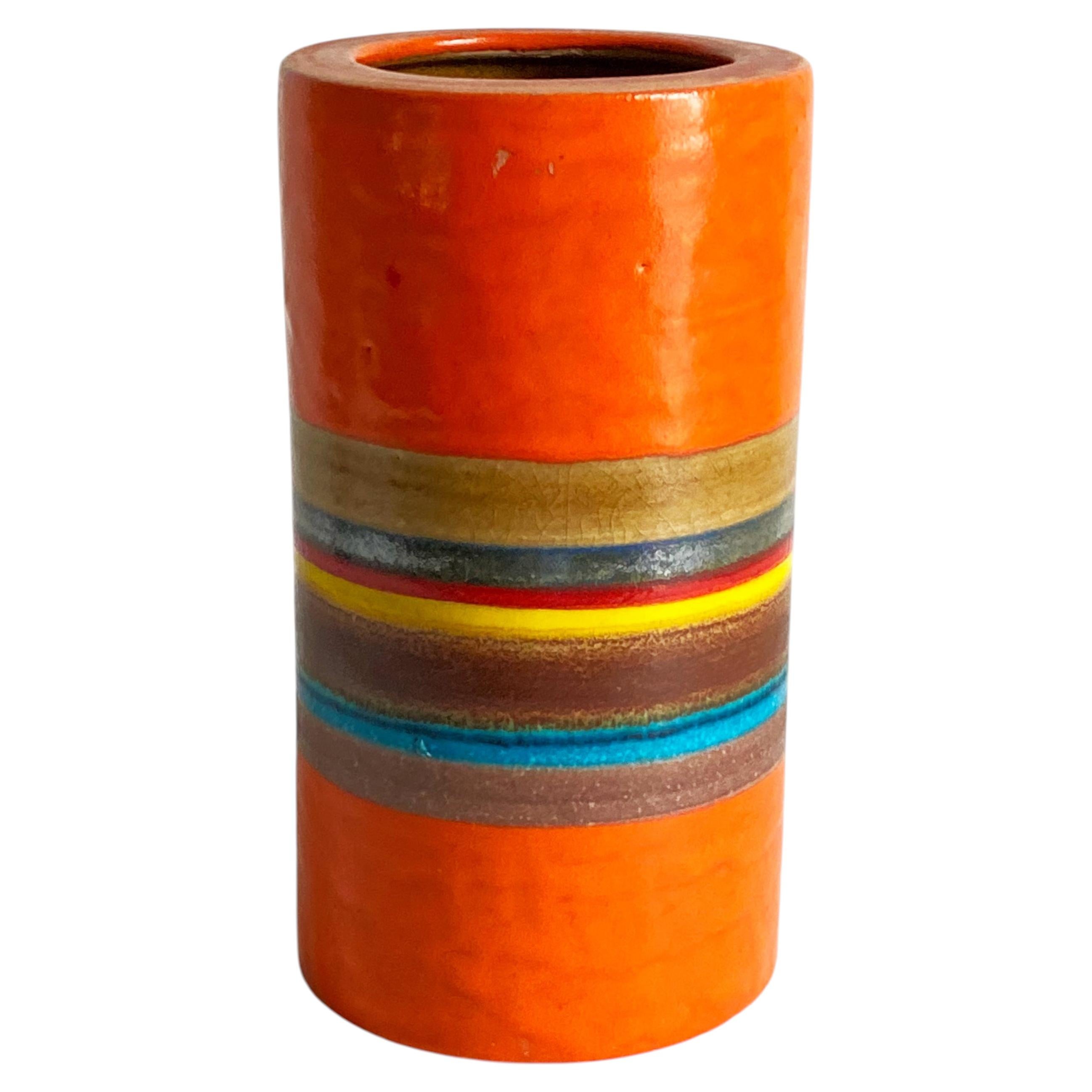 Gambone Mid-Century Italian Ceramic Vase in Striped Polychrome Glaze, 1960s