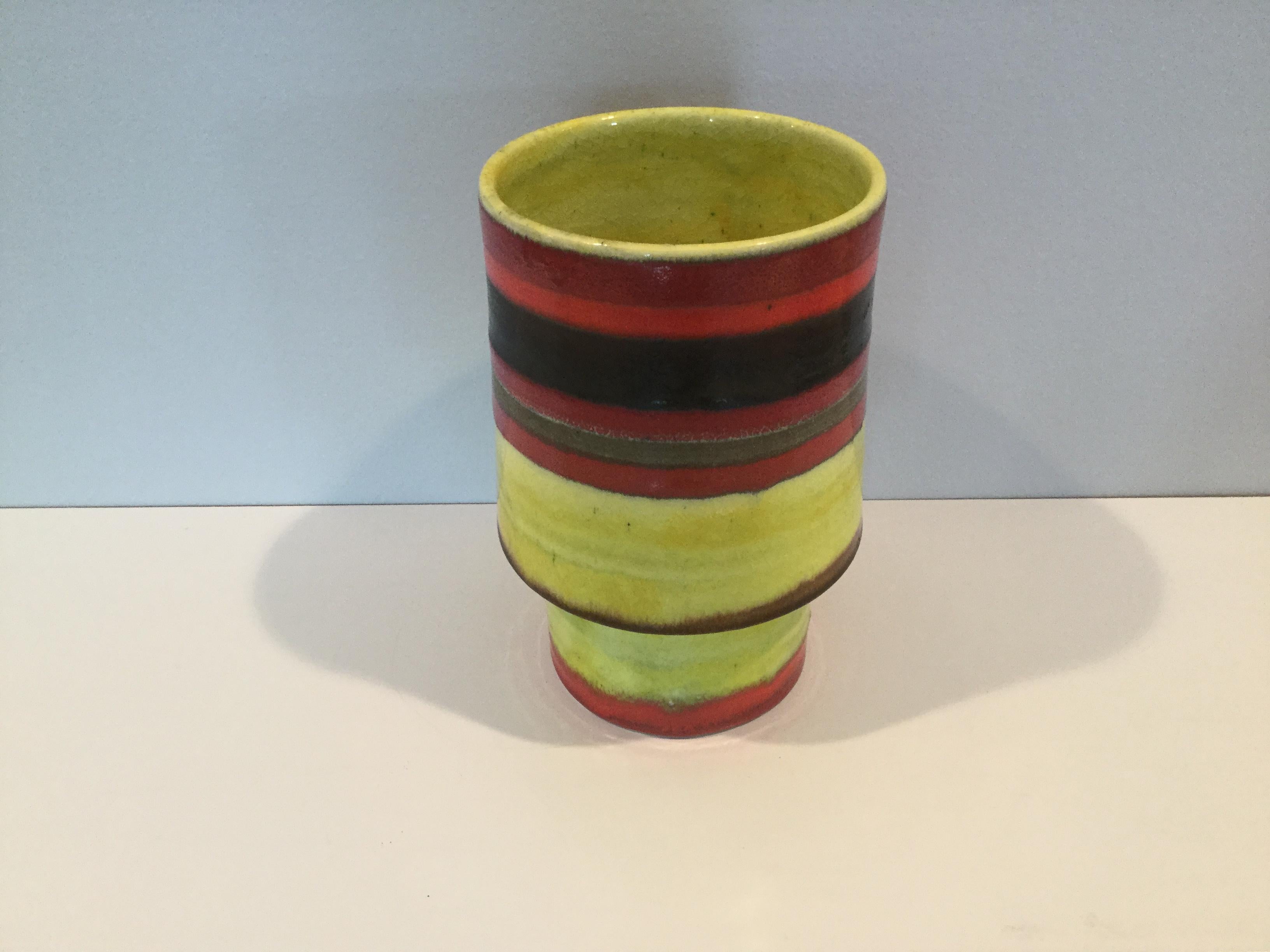 Mid-Century Modern Gambone Signed Pottery Vase Vibrant Color