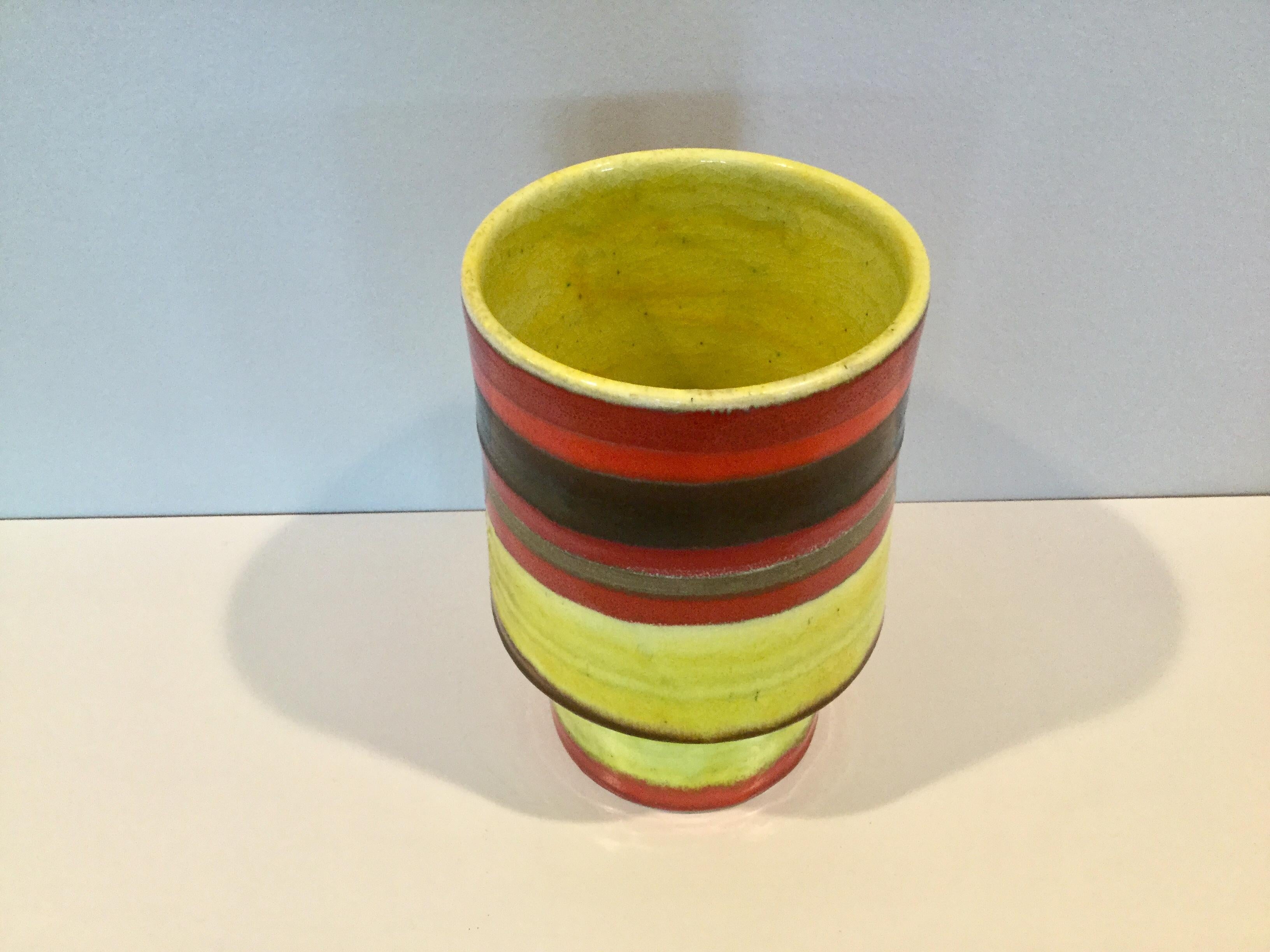 Italian Gambone Signed Pottery Vase Vibrant Color