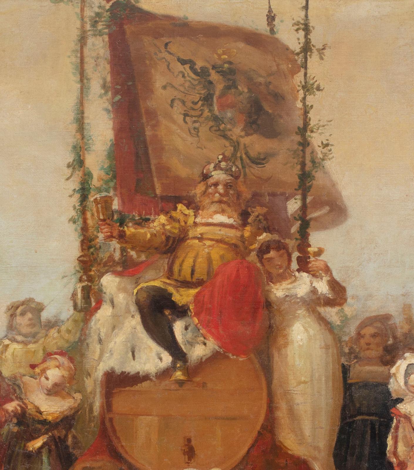 Gambrinus, allegoria della birra, grande dipinto In Good Condition In Salò, IT