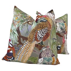 Game Birds by Mulberry for Lee Jofa in multi and stone linen-a pair