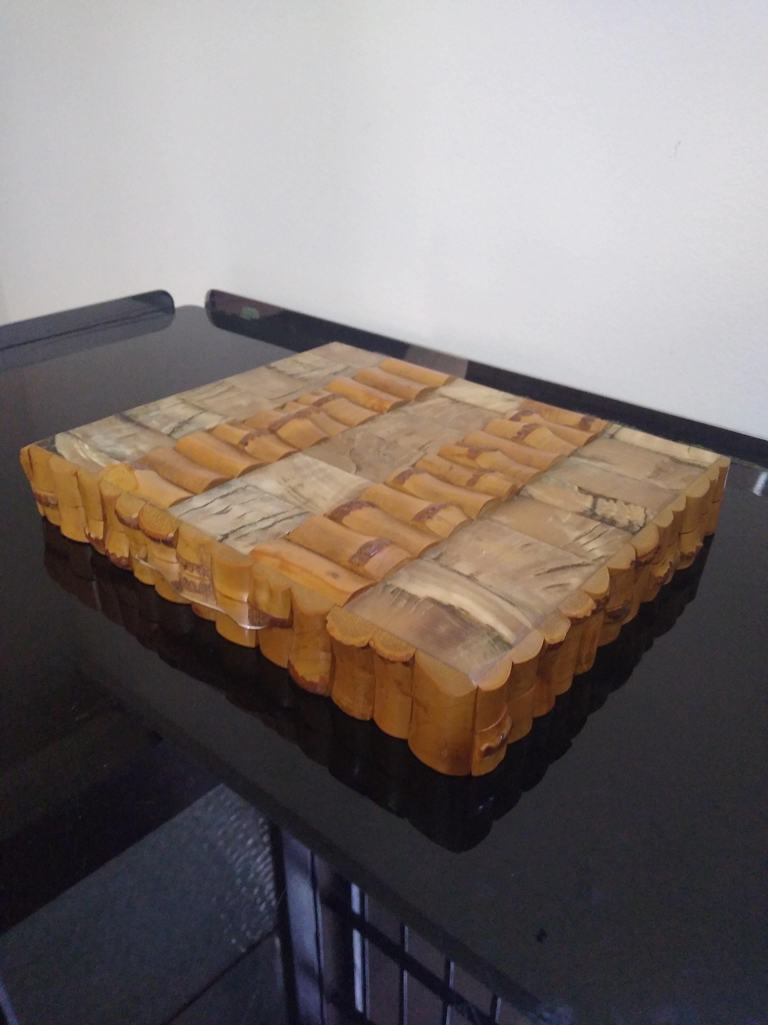 1960s large box made of bamboo and wood b the I top is hinged with a sterling silver front closure.