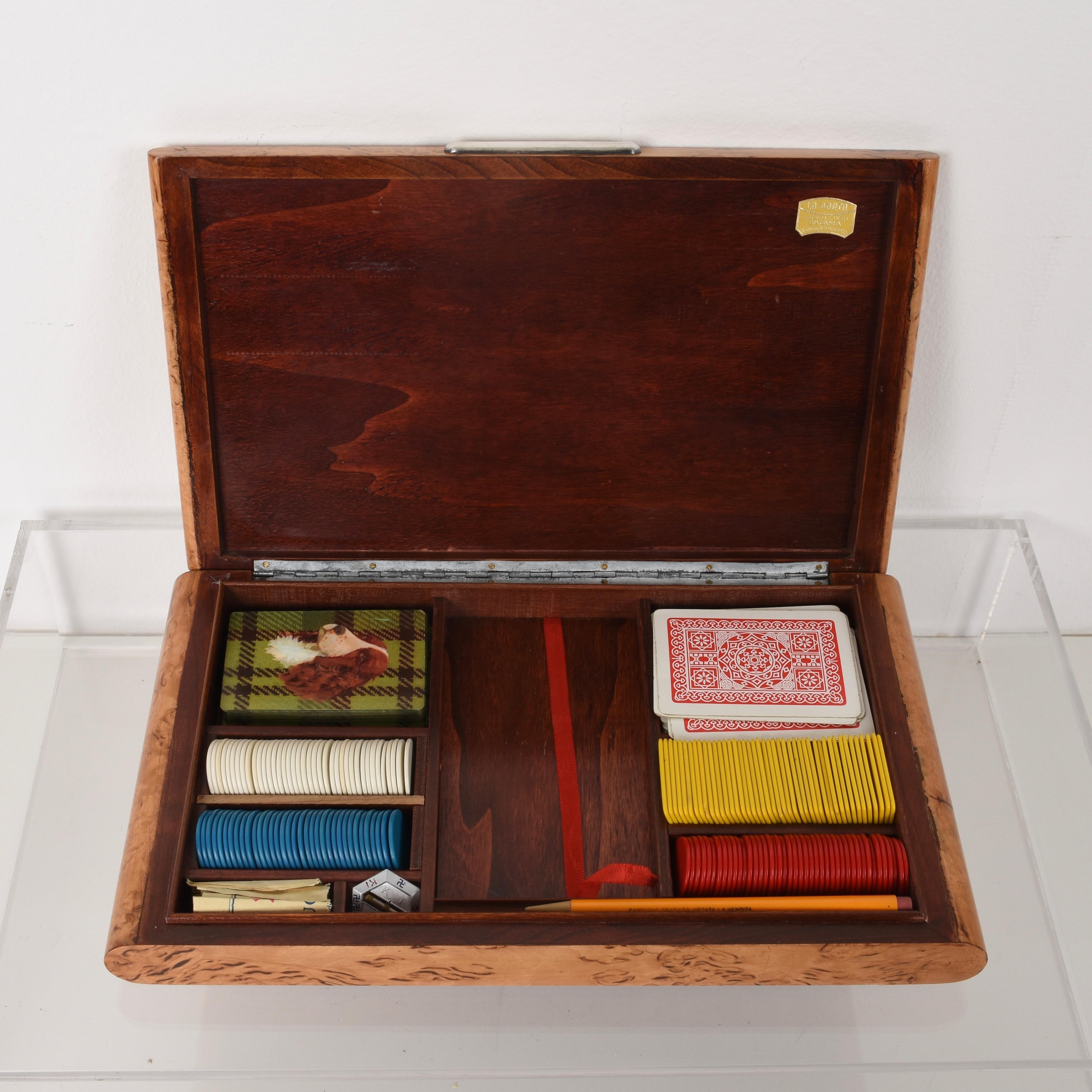 Game Box in Burl of the 20th Century with Chips and Assorted Games, Italy, 1950s 6