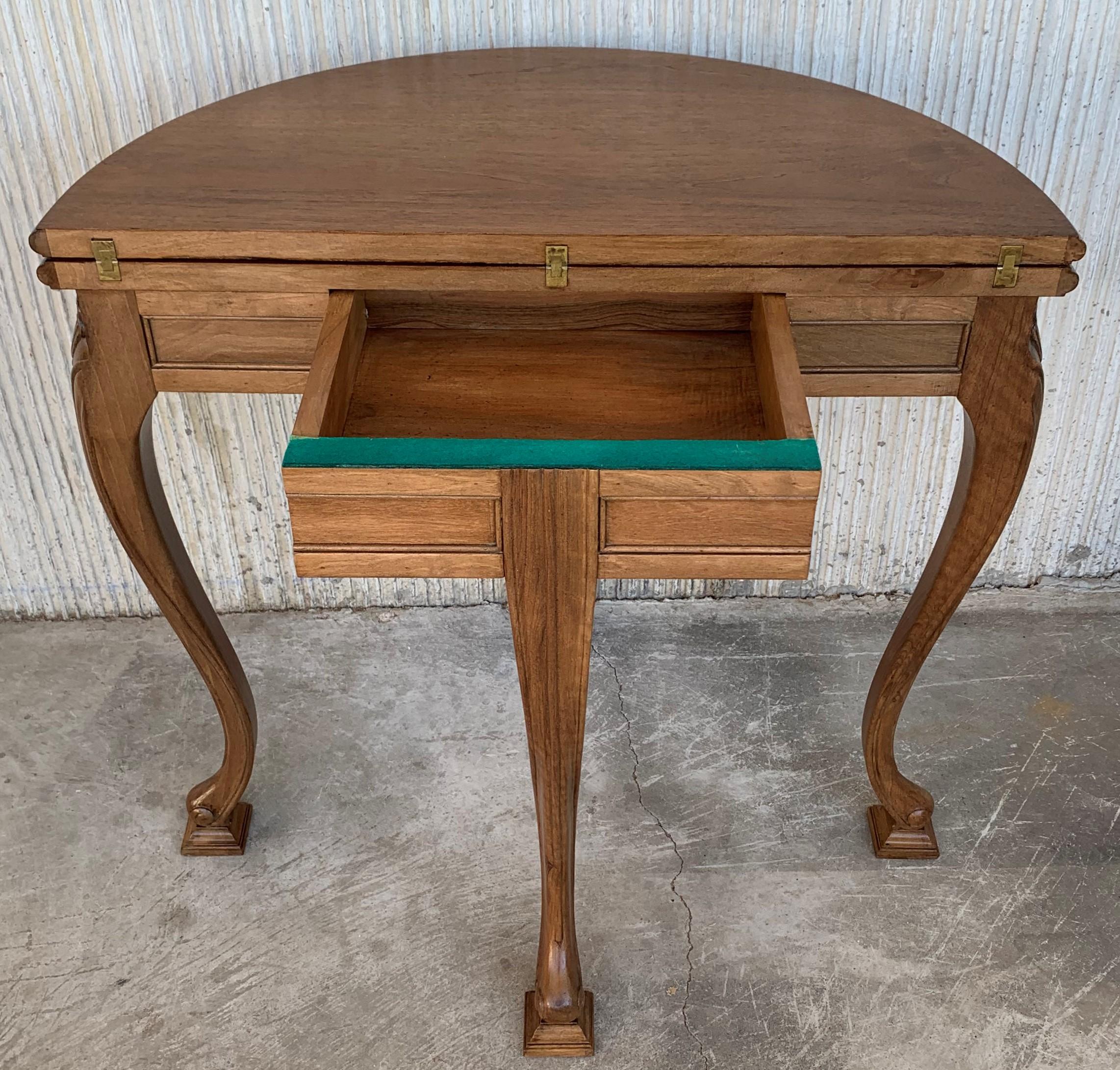 Game Card Demilune Fold over Side Table or Tea Table with Hidden Drawer 2
