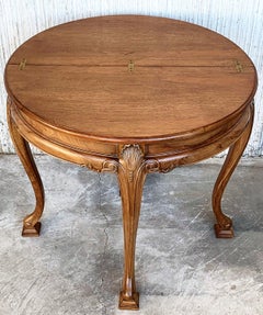 Game Card Demilune Fold over Side Table or Tea Table with Hidden Drawer