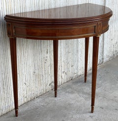 Game Card Demilune Fold over Side Table or Tea Table with Hidden Drawer