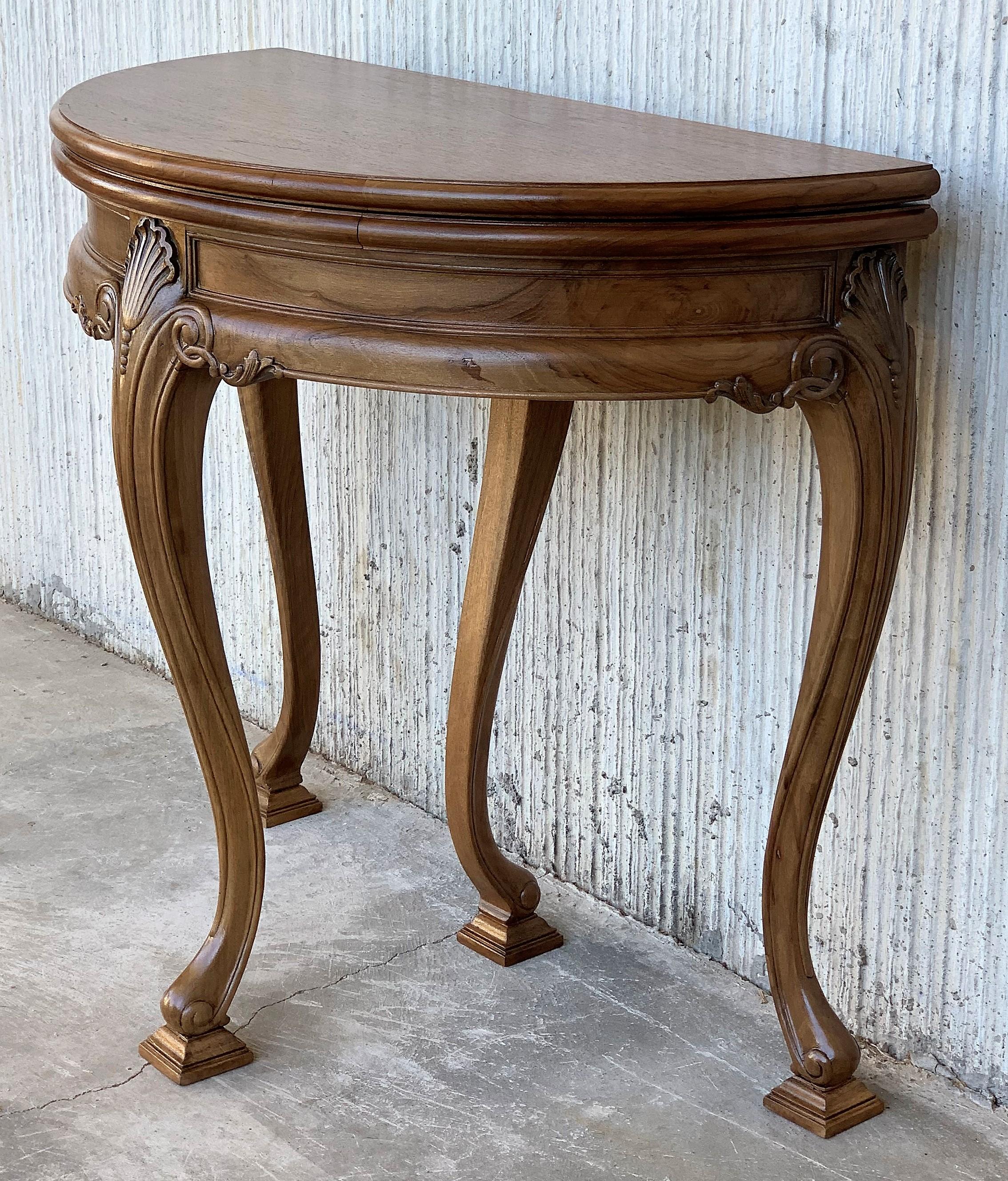 Game Card Demilune Fold over Side Table or Tea Table with Hidden Drawer In Excellent Condition In Miami, FL