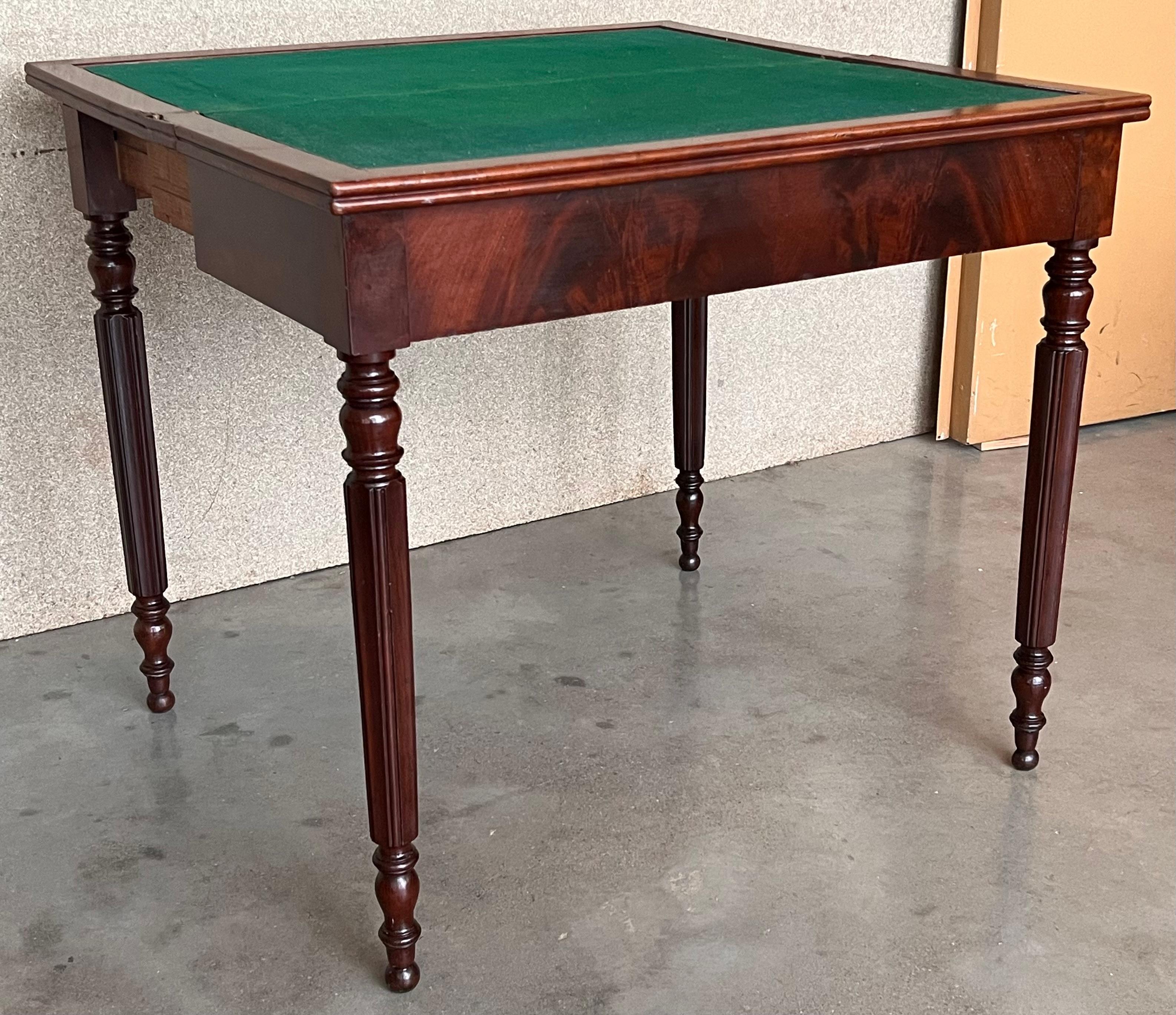 Walnut Game Card Fold over Side Table or Tea Table with Hidden Drawer For Sale