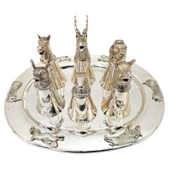 Jagd auf Gucci Att. Steigbügelbecher aus Silber mit Tablett Getränkeset um 1970