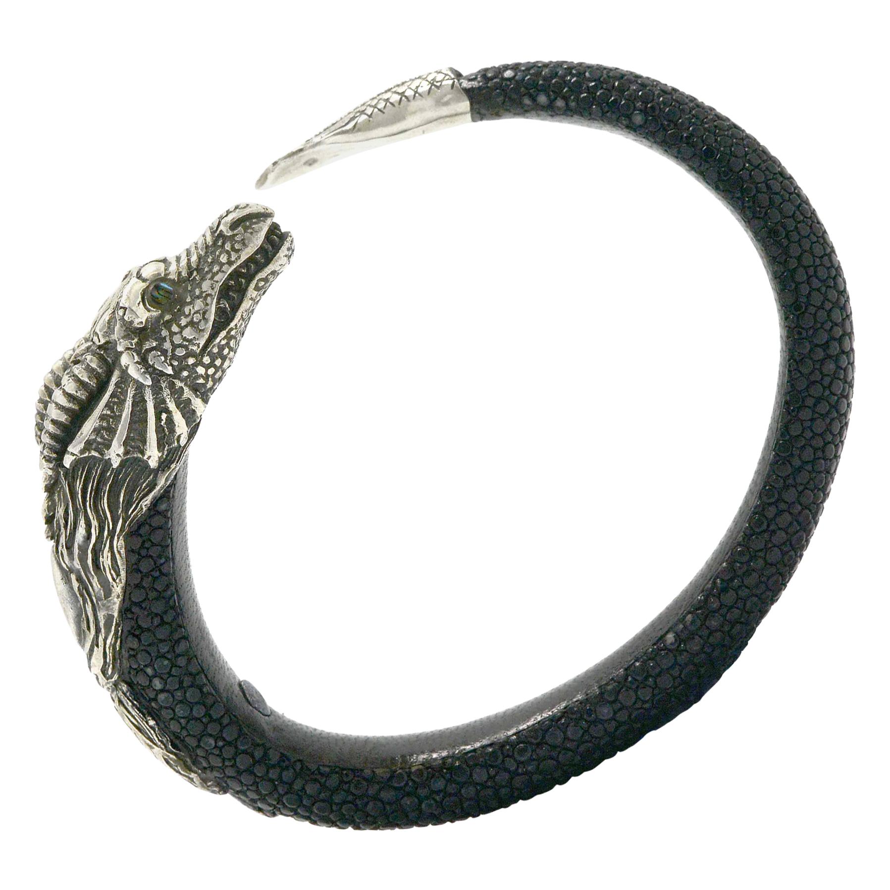 Game of Thrones Dragon Bracelet Stingray Shagreen Sterling Silver Cuff Bangle