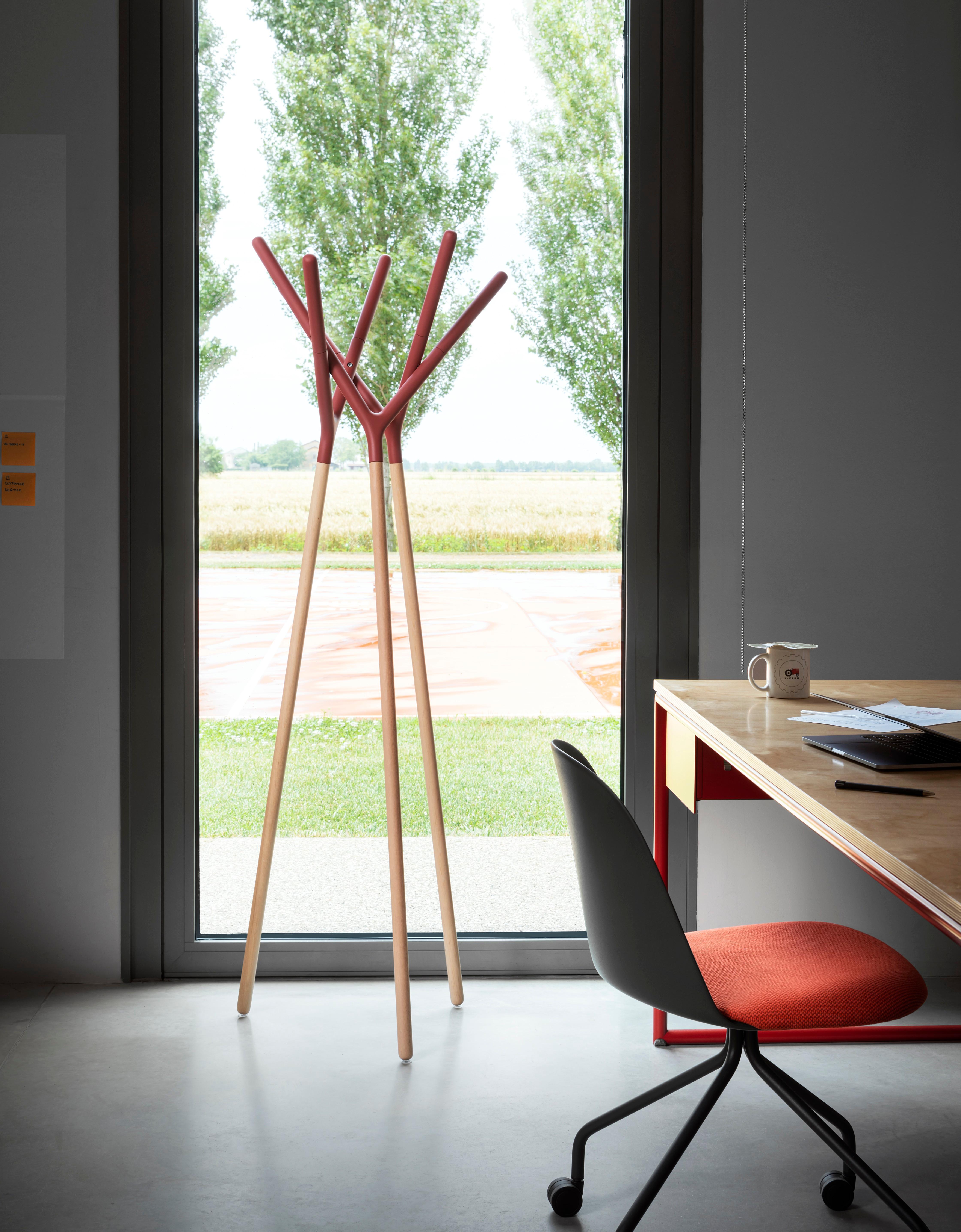 Contemporary Game of Trust Coat Hanger in Beechwood & Lacquered Red by Yiannis Ghikas For Sale