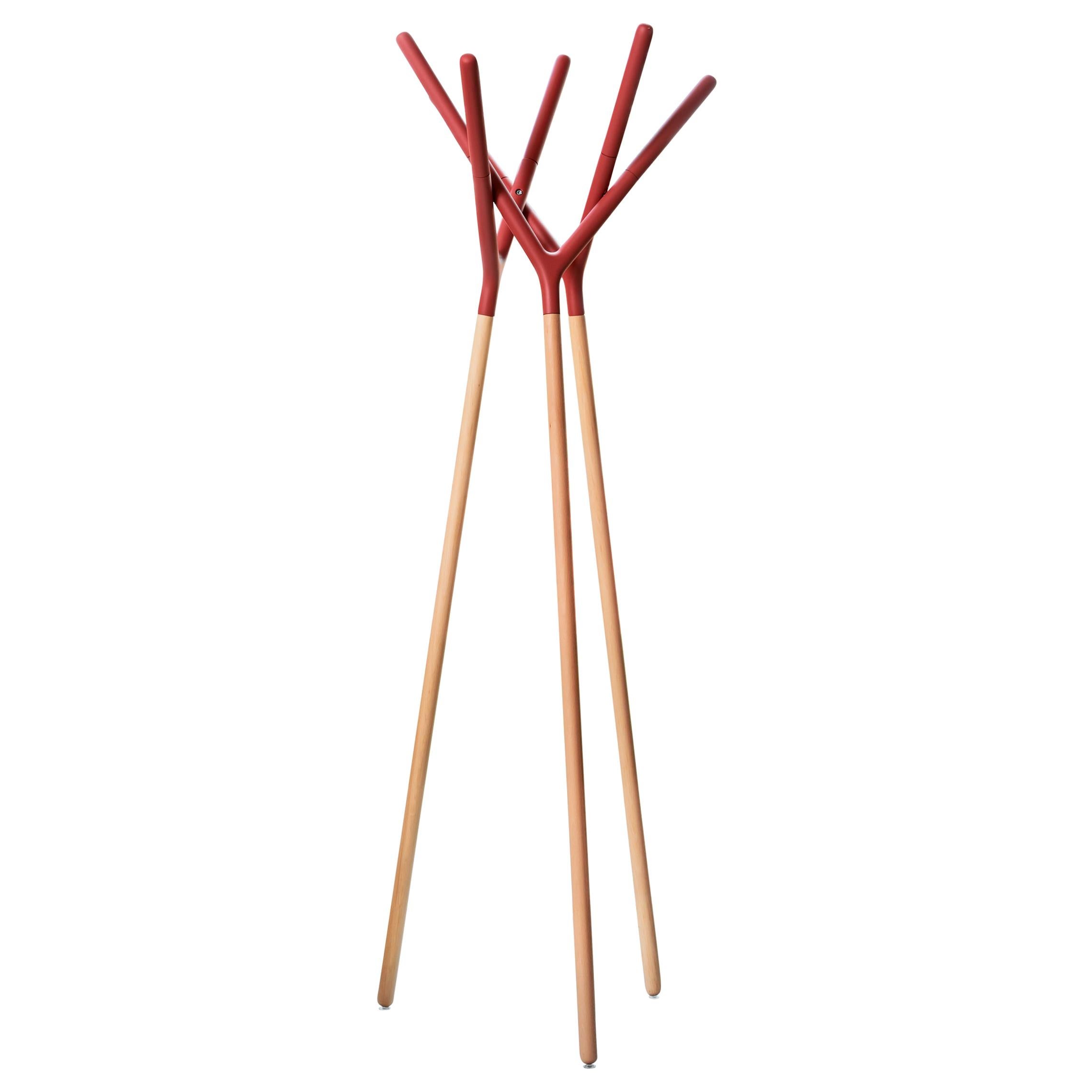 Game of Trust Coat Hanger in Beechwood & Lacquered Red by Yiannis Ghikas For Sale