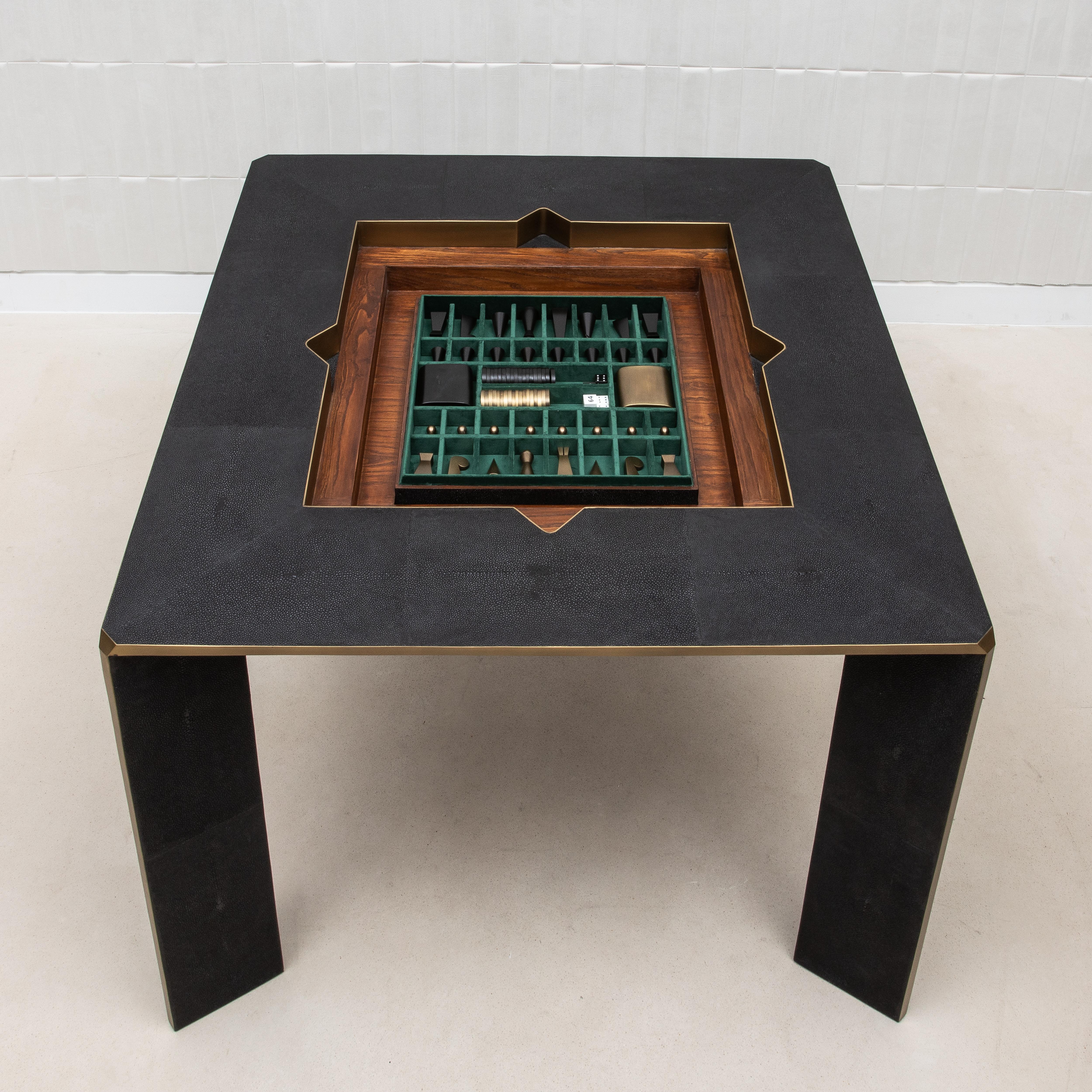 Game Table in Black Shagreen with Brass by R&Y Augousti 10