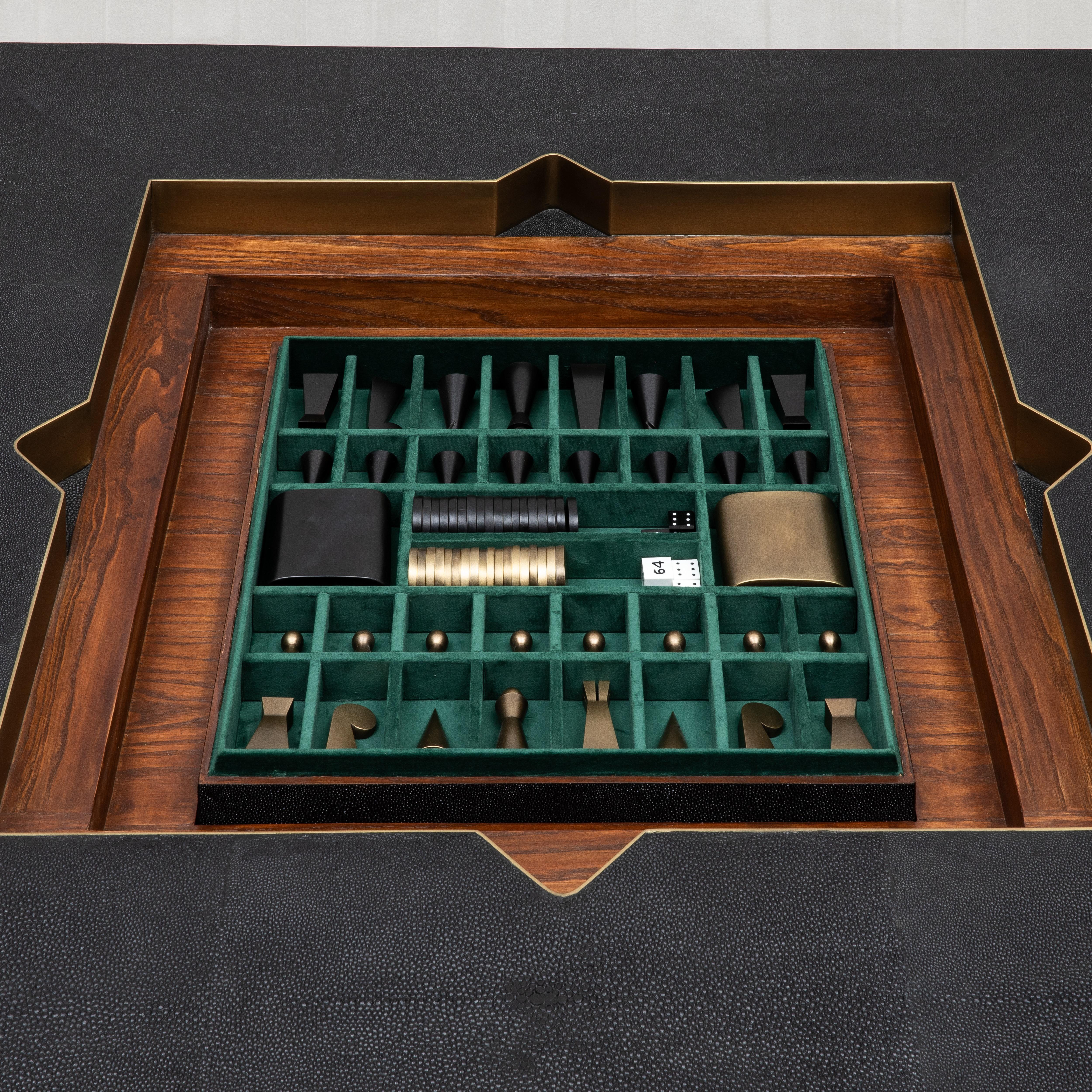 Game Table in Black Shagreen with Brass by R&Y Augousti 12