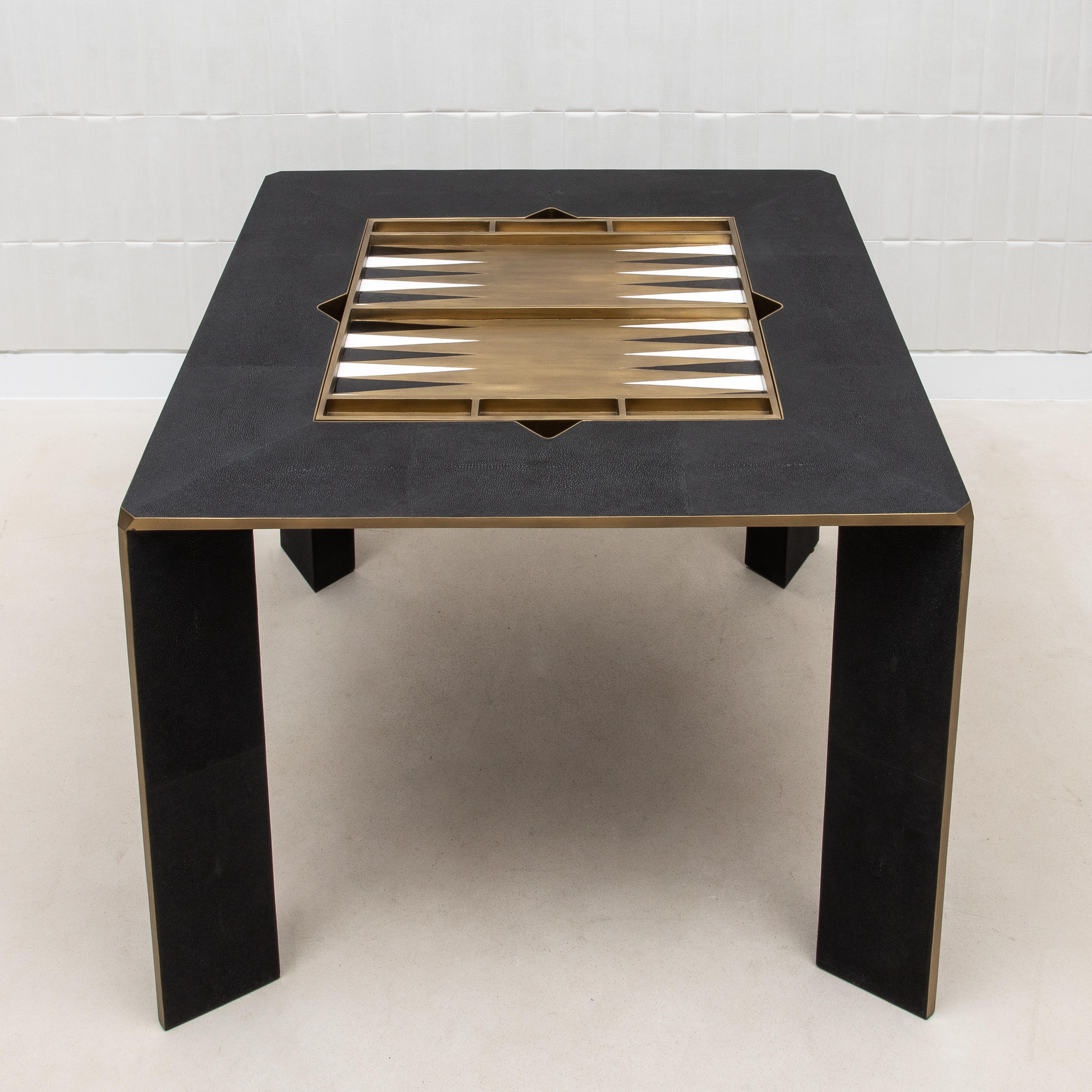 Art Deco Game Table in Black Shagreen with Brass by R&Y Augousti