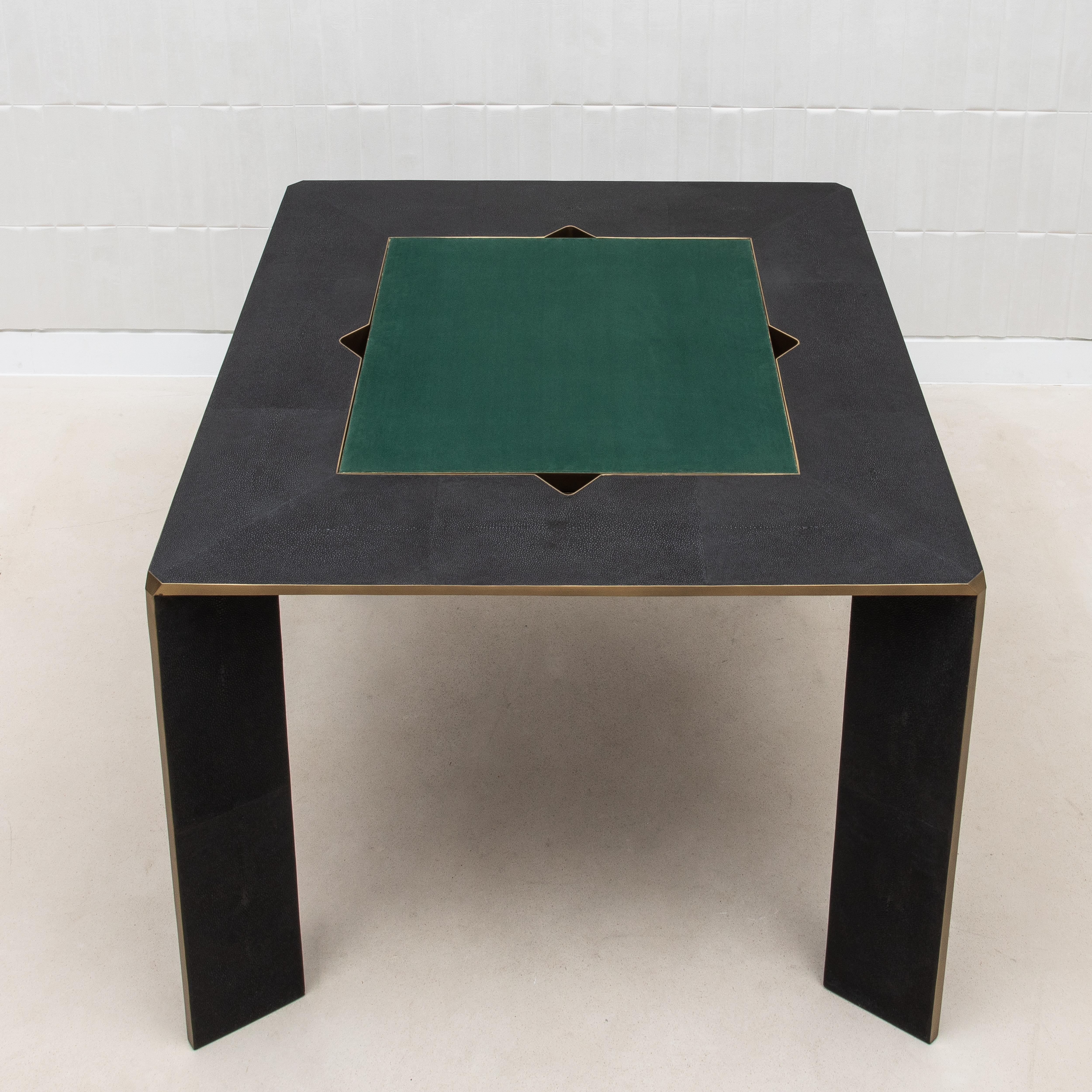 Philippine Game Table in Black Shagreen with Brass by R&Y Augousti