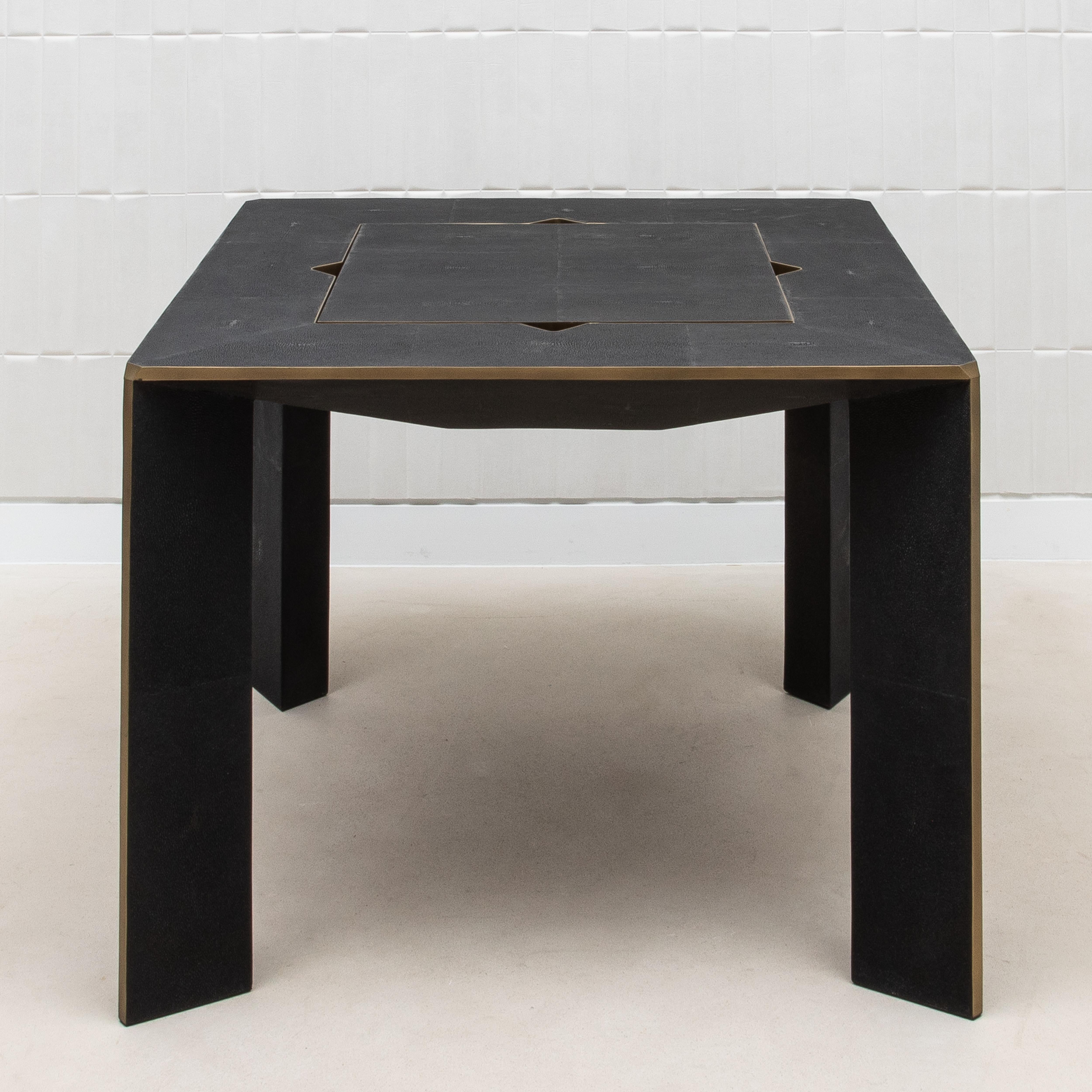 Hand-Crafted Game Table in Black Shagreen with Brass by R&Y Augousti