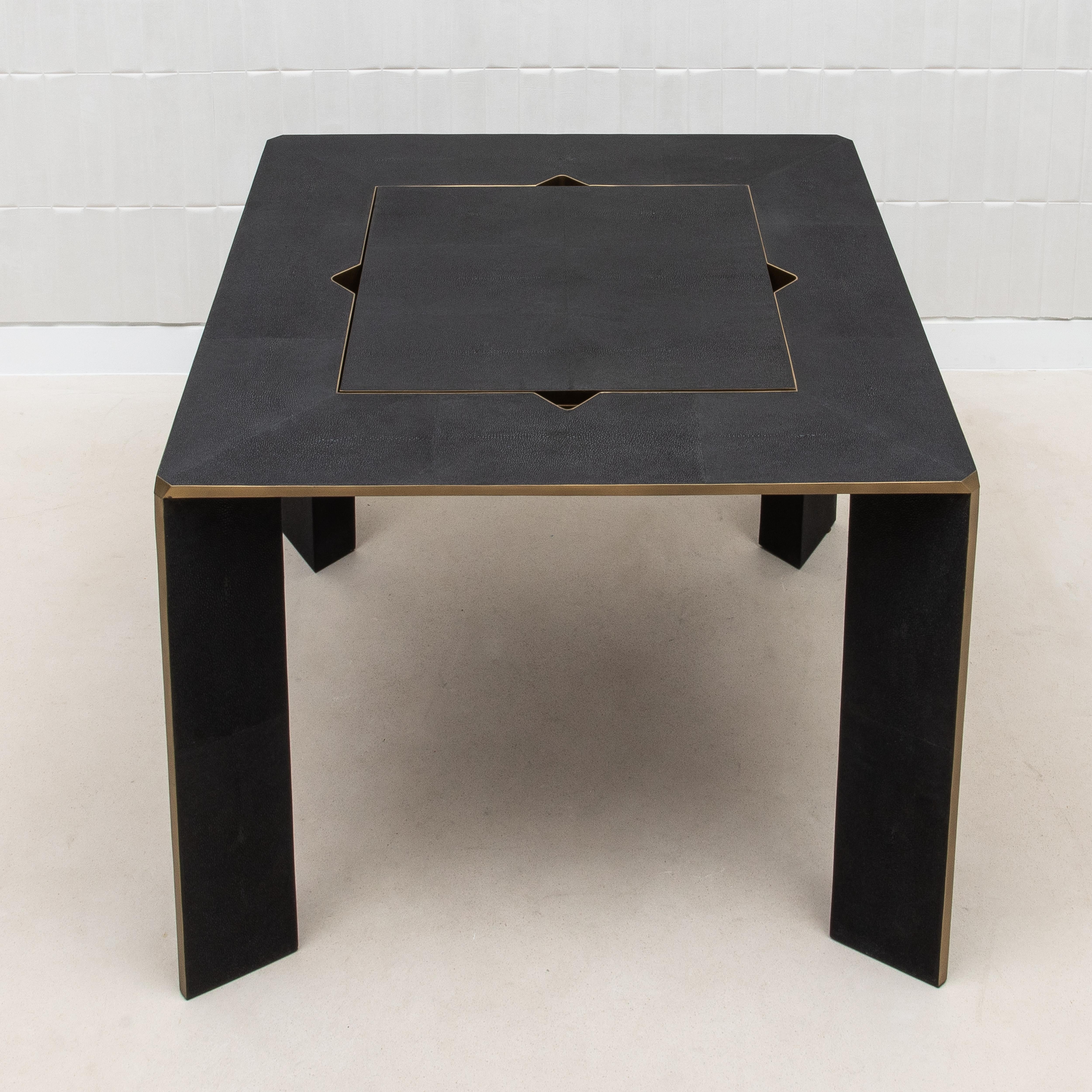 Contemporary Game Table in Black Shagreen with Brass by R&Y Augousti