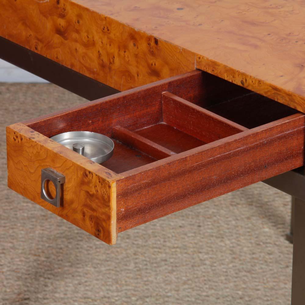 Métal Table à jeux en ronce de bois par Guy Lefevre pour Maison Jansen, 1970 en vente