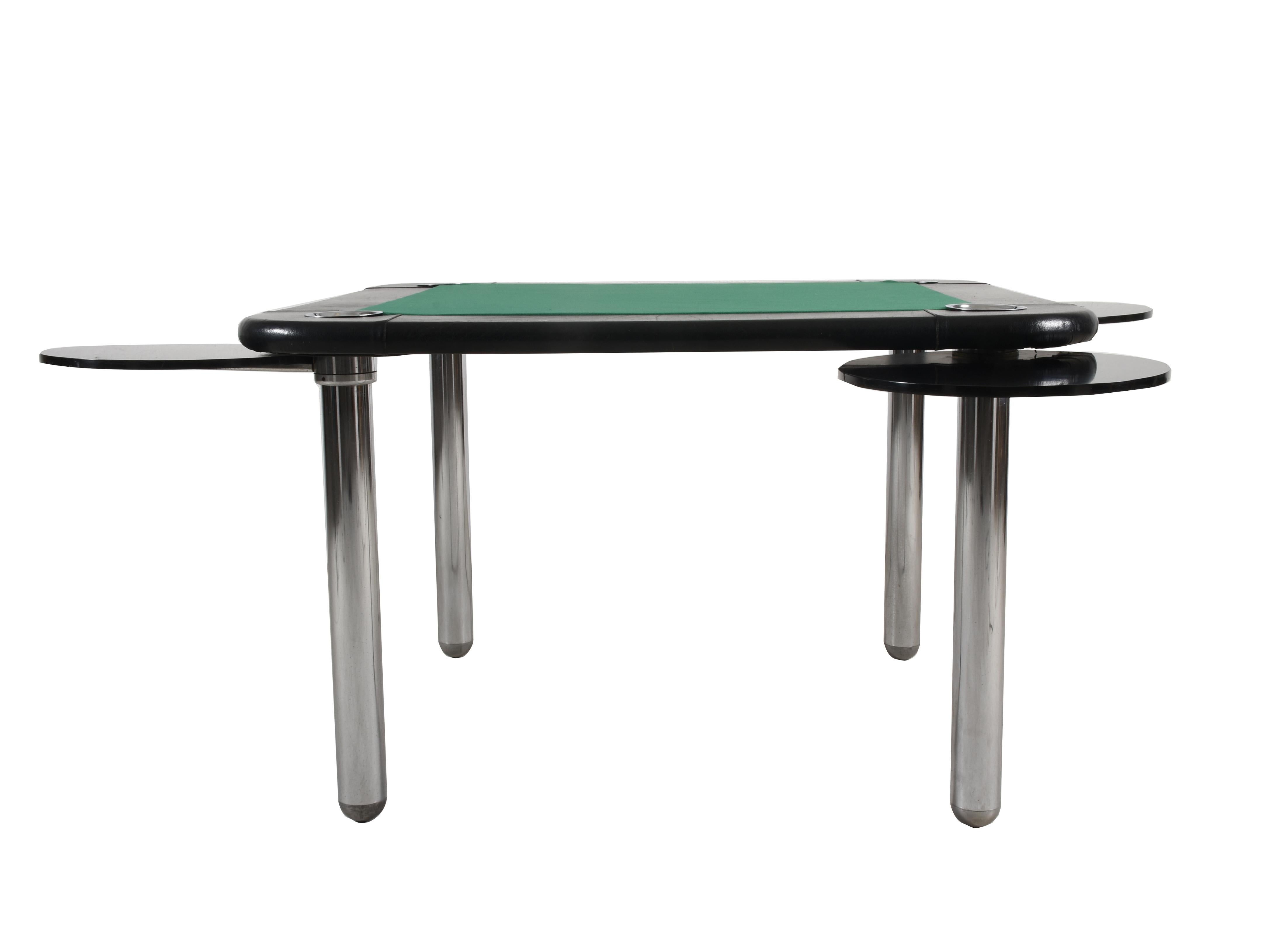 Mid-Century Modern Game Table in Leather and Chromed Steel, Attributable to Zanotta, Italy, 1960s